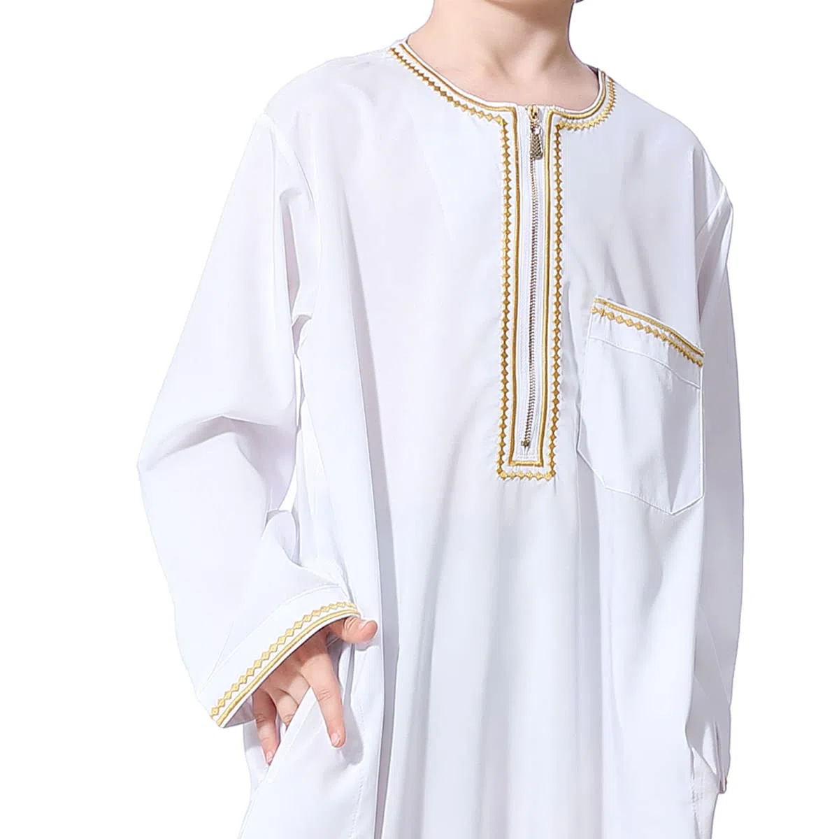 OBEEII Robe caftan à manches longues musulmane arabe arabe brodé pour garçon Abaya Thobe