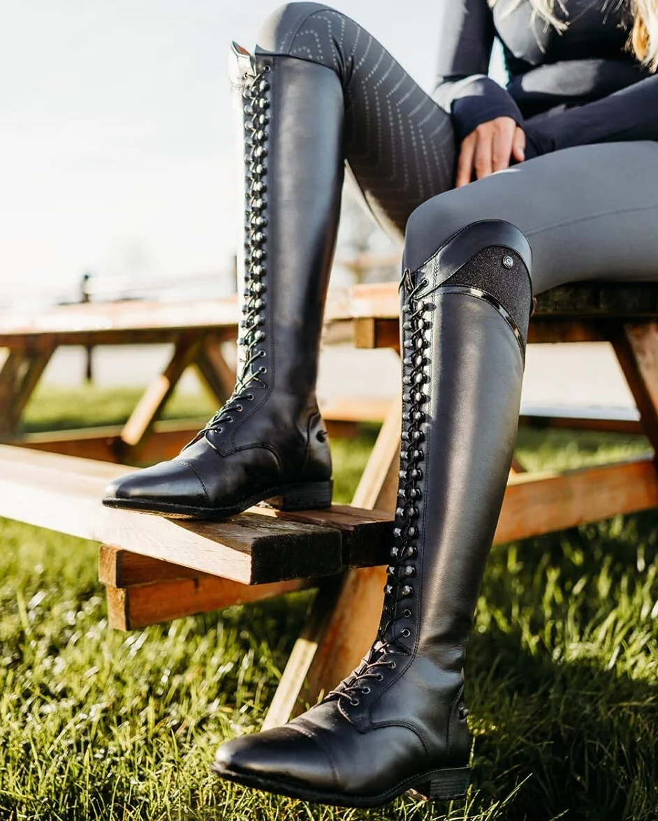QHP Hailey Bottes d'équitation larges à lacets pour adulte Noir