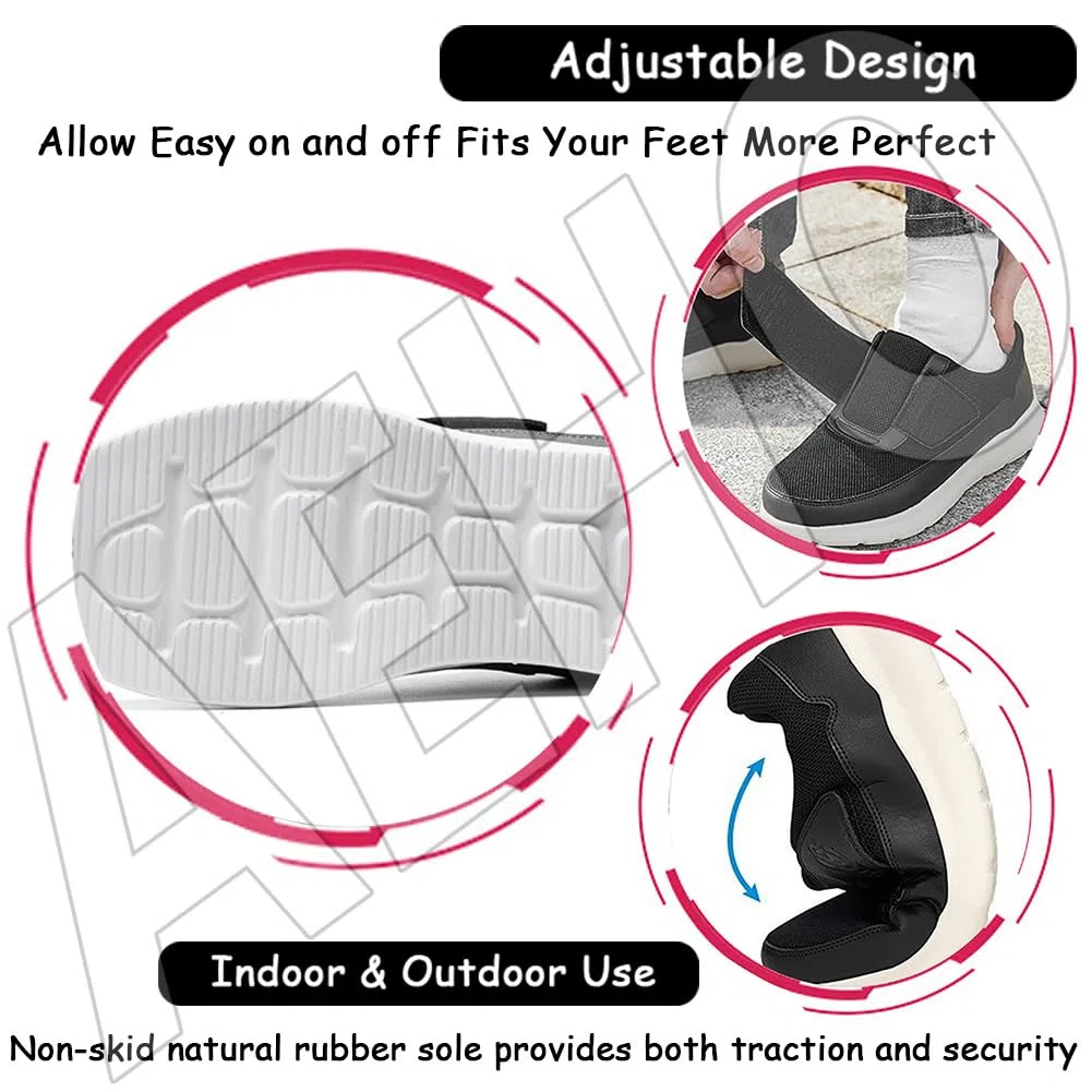AEHO Chaussure Diabetique Homme Chaussure pour Pied Gonflé Pantoufle OrthopéDiques Homme Chaussures pour Pied Gonflé Chaussure Homme Orthopedique Pantoufle Orthopédique,Noir,49 EU