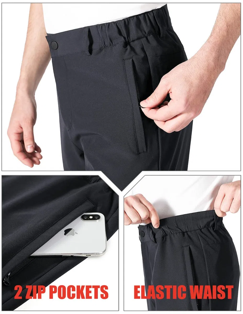Pantalon Golf Homme Extensible Imperméable Pantalon Homme Slim Stretch Coupe Droite Sports Golf Pants Taille élastique avec 4 Poches Noir 2XL