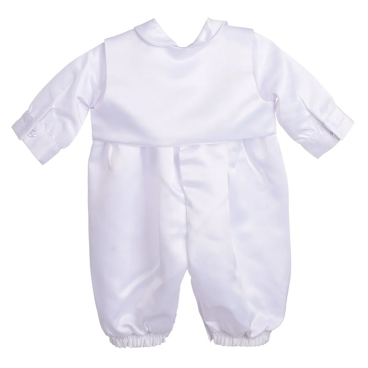 Lito Angels Barboteuse Robe Bapteme en Satin pour Bebe Fille Garcon, Body Manche Longue avec Gilet et Bonnet, Taille 0-18 Mois, Blanc