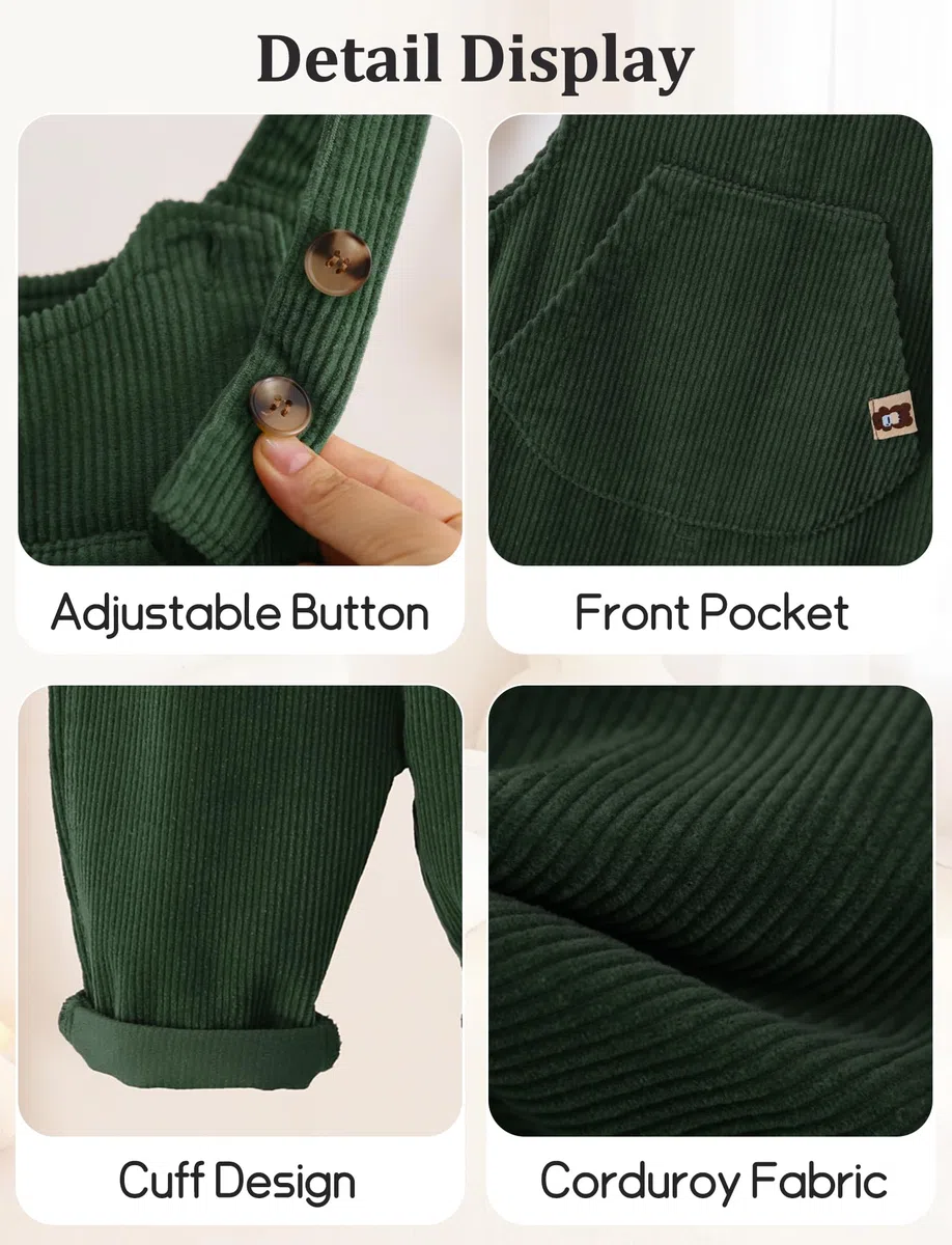 Salopette en Velours Côtelé pour Bébé Garçon Fille Combinaison Pantalon avec Bretelles 1-5 ans