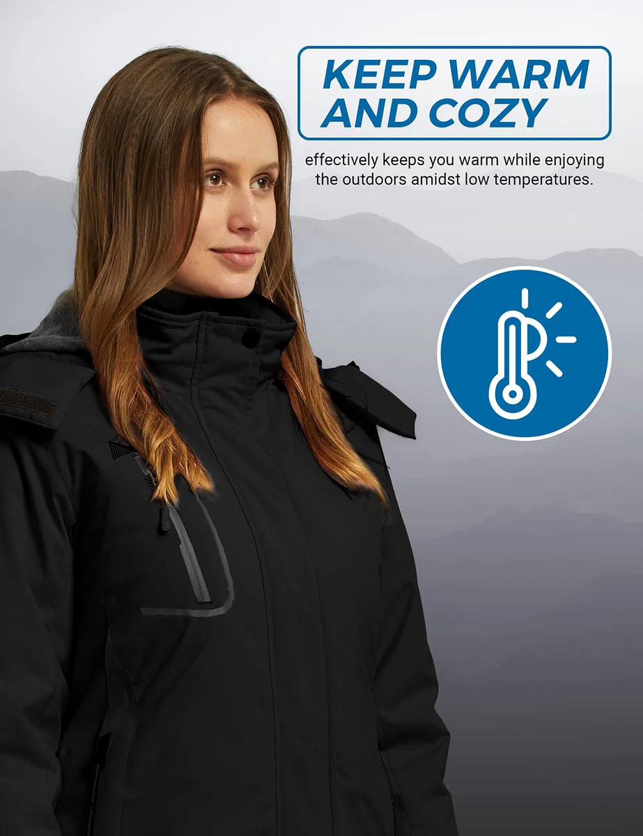 Wantdo Femme Manteau d'hiver Snowboard Outdoor Parka Randonnée Grande Taille Veste de Pluie Imperméable Blouson de Ski Décontracté Coupe-Vent