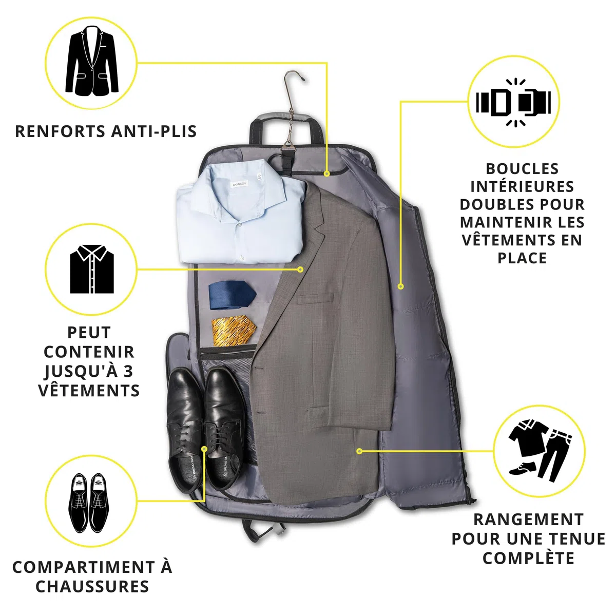 Housse à vêtements 3 Costumes Zegur de 1 mètre pour Voyage d’Affaires ou d’agrément - Possède Une bandoulière réglable et de Nombreuses Poches de Rangement