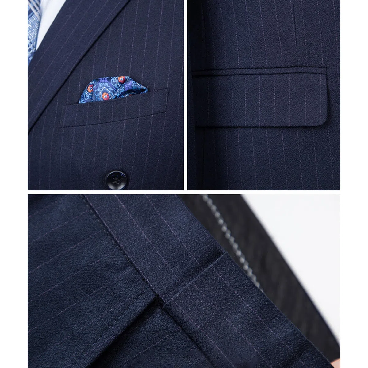 Ensemble Smoking à Double Boutonnage 2 Pièces Costume à Rayures Fines pour Hommes