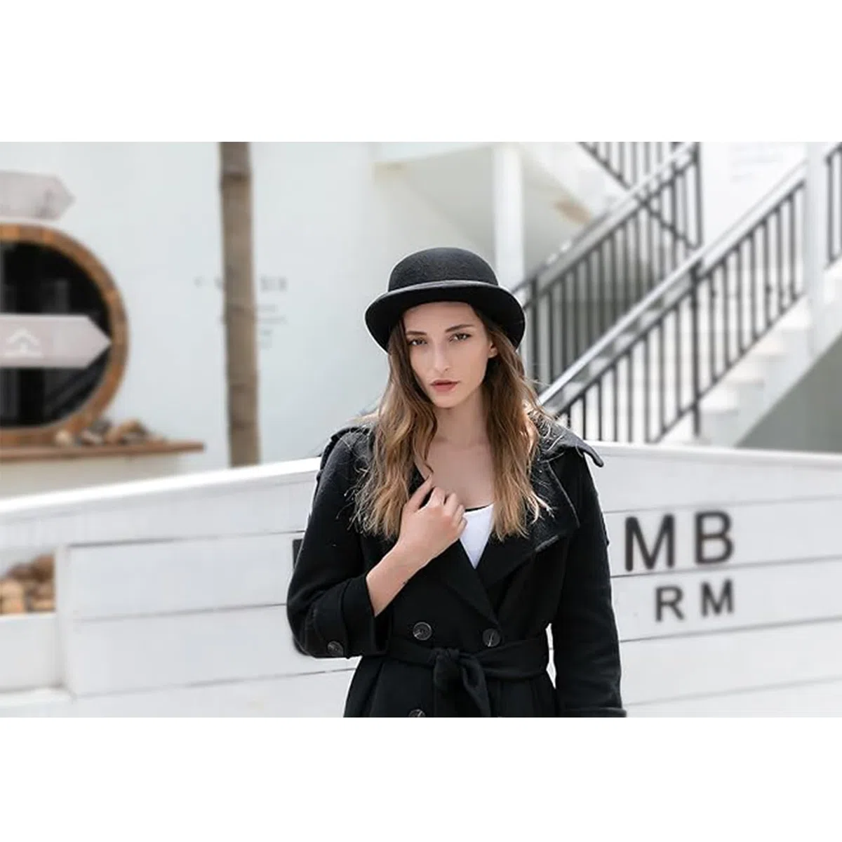 GEMVIE Chapeau Derby Noir en 100% Laine, Chapeau Melon pour Hommes et Femmes, Costumes Vintage