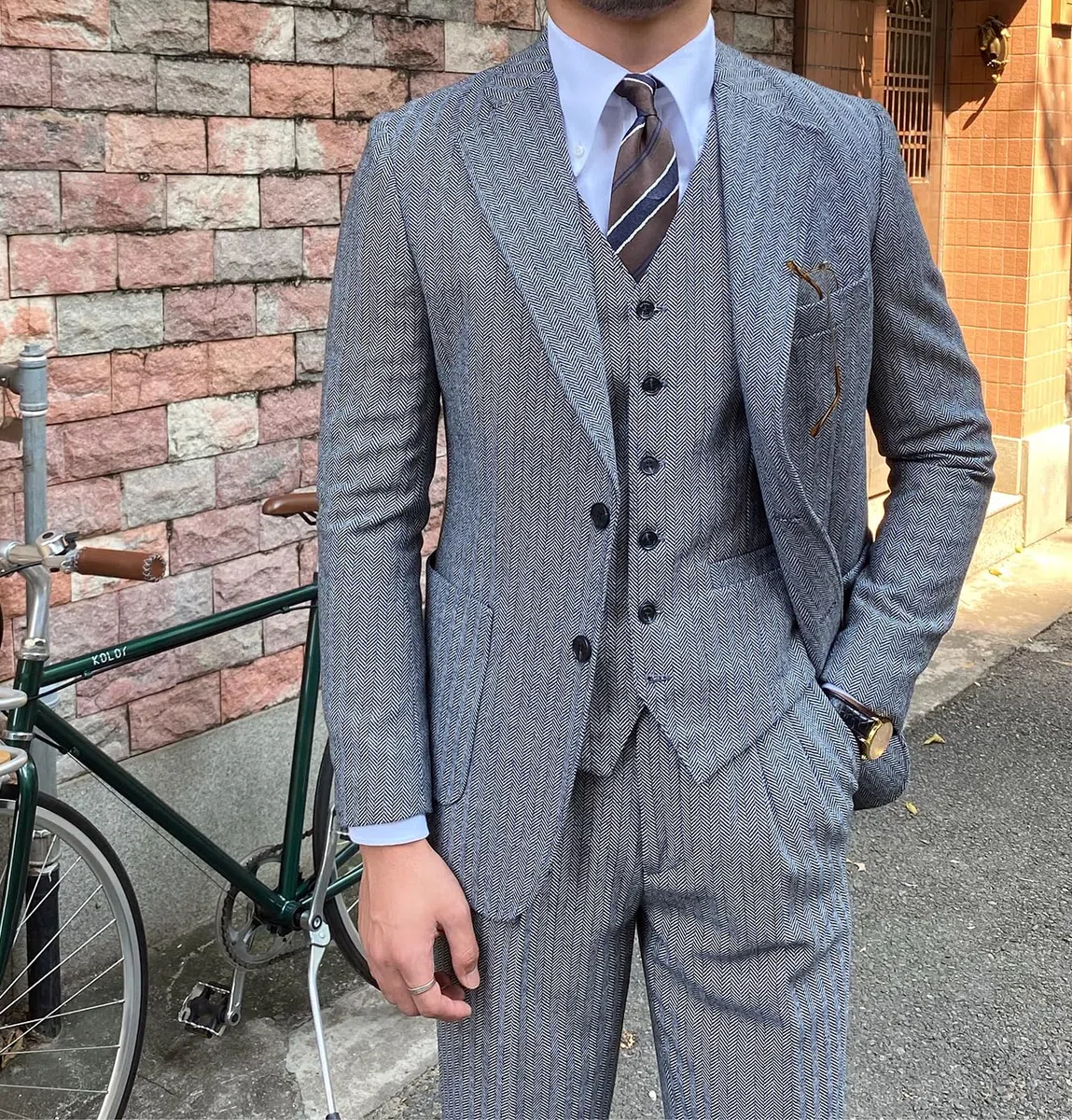 Tuikayoo Lot de 3 costumes en tweed à chevrons pour homme - Coupe ajustée - Pour le bal de fin d'année