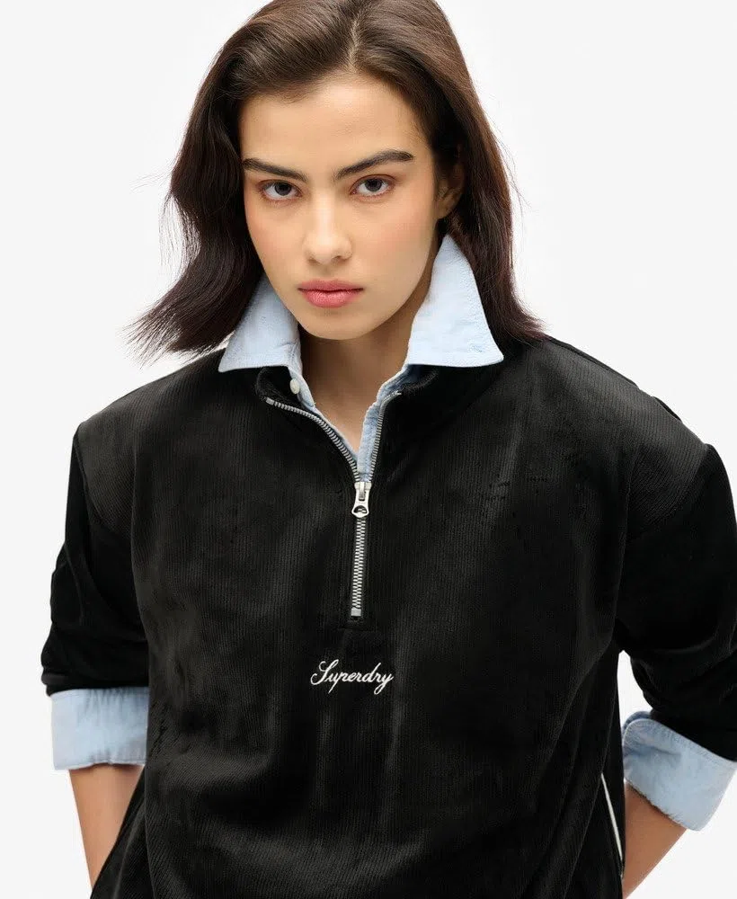 Superdry Haut en velours Country Club pour femme avec demi-fermeture éclair