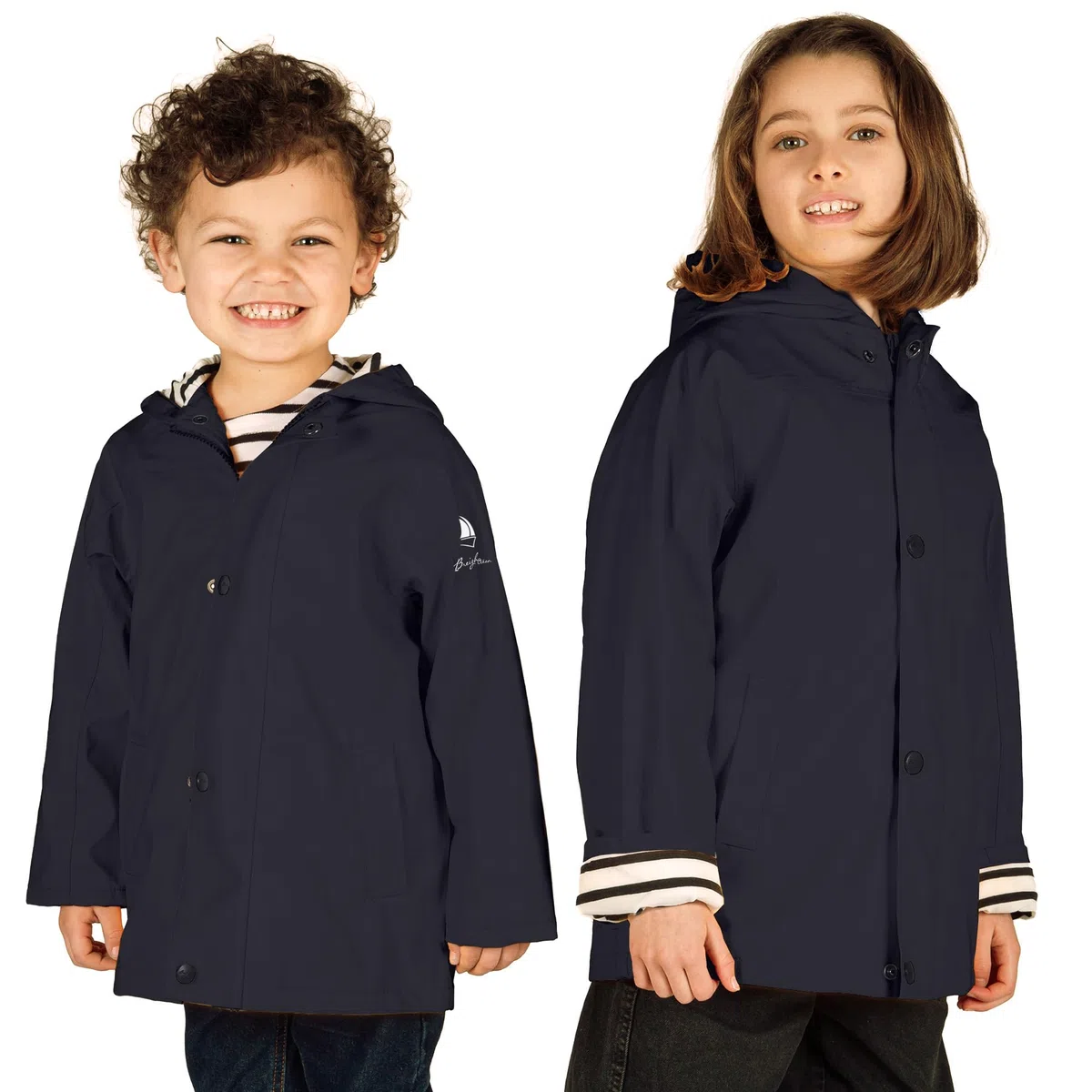 Breizh Ocean Ciré Imperméable Enfant ELVEN Mixte Garçon Fille Impermeable Intérieur Rayé Style Marinière Capuche Manteau 1-14 ans
