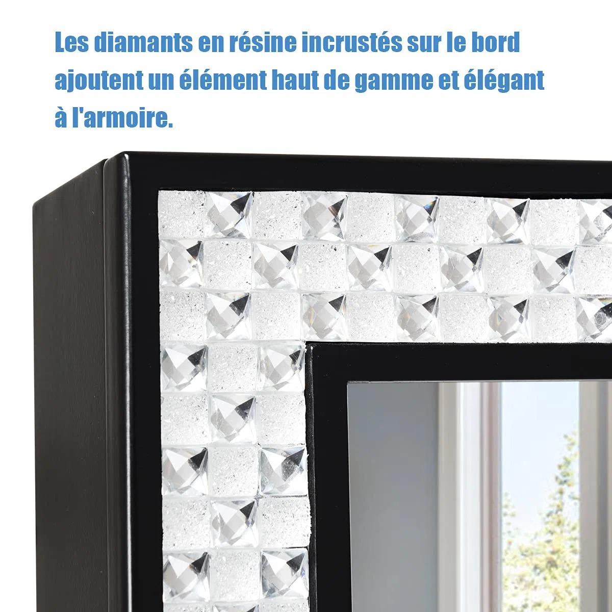 COSTWAY Armoire à Bijoux Verticale avec Miroir Clair Pleine Longueur et Angle Légèrement Réglable, Système de Triage et de Rangement pour Tout Type de Bijoux (Noir)