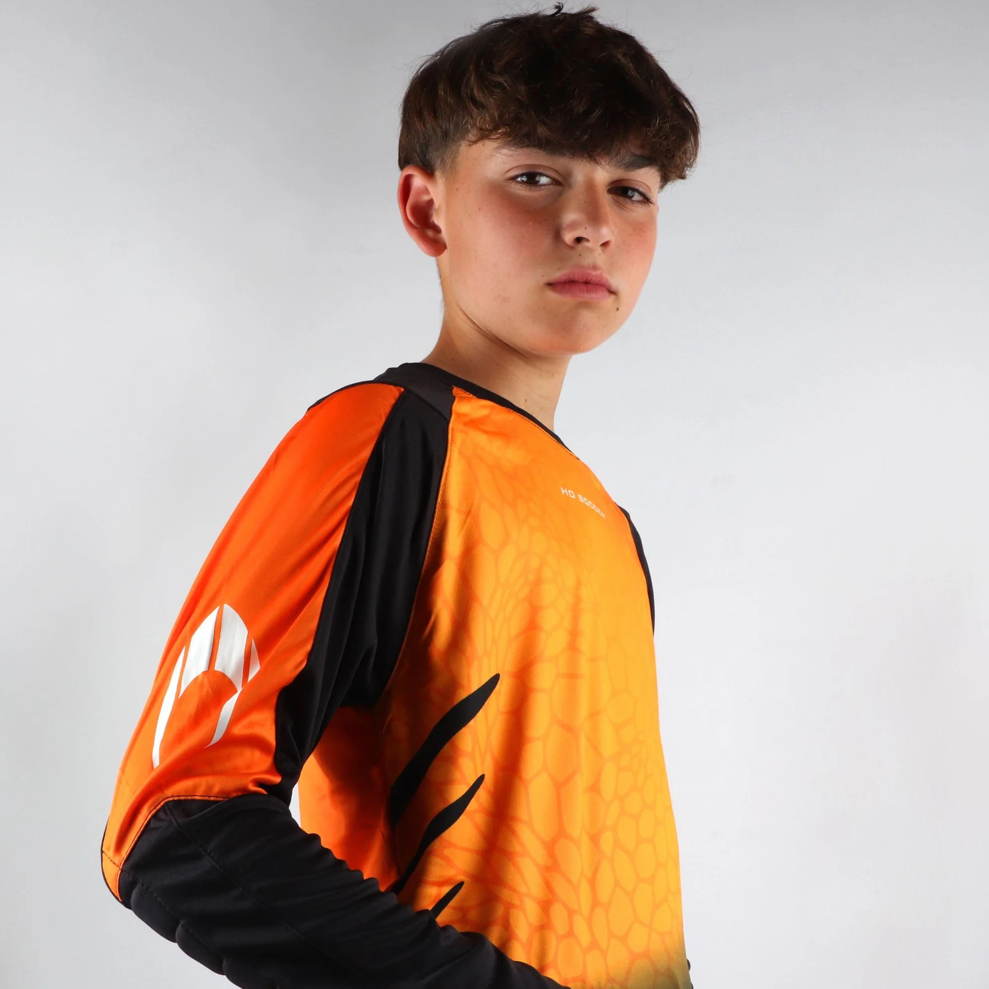 Ensemble de Gardien de But Kid Keeper Deep-Sea Orange T-Shirt Manches Longues Rembourrage Pantalon Long Polyester Enfants Orange Noir Taille 12