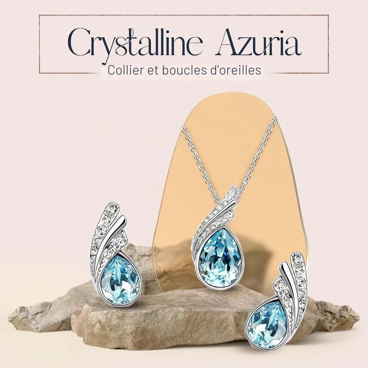Crystalline Azuria Femme Ensemble Larmes Collier et Clous Boucles d'Oreilles 18ct Plaqué Or Blanc avec Cristaux océan Bleu
