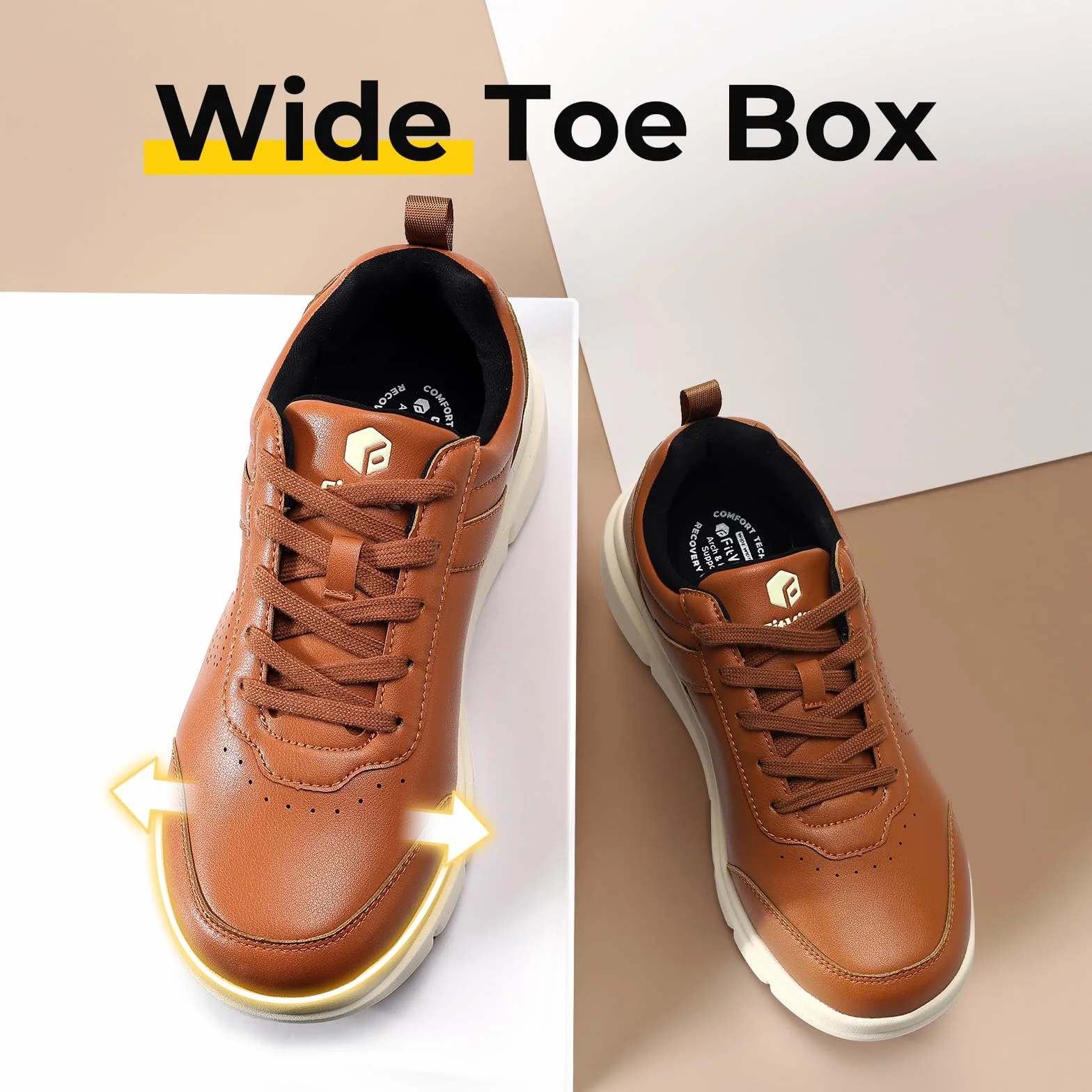 FitVille Chaussures Hommes Extra Large en Cuir Souple avec Semelle Respirante - Confort Orthopédique pour Pieds Sensibles Fasciite Plantaire Chaussures de Marche