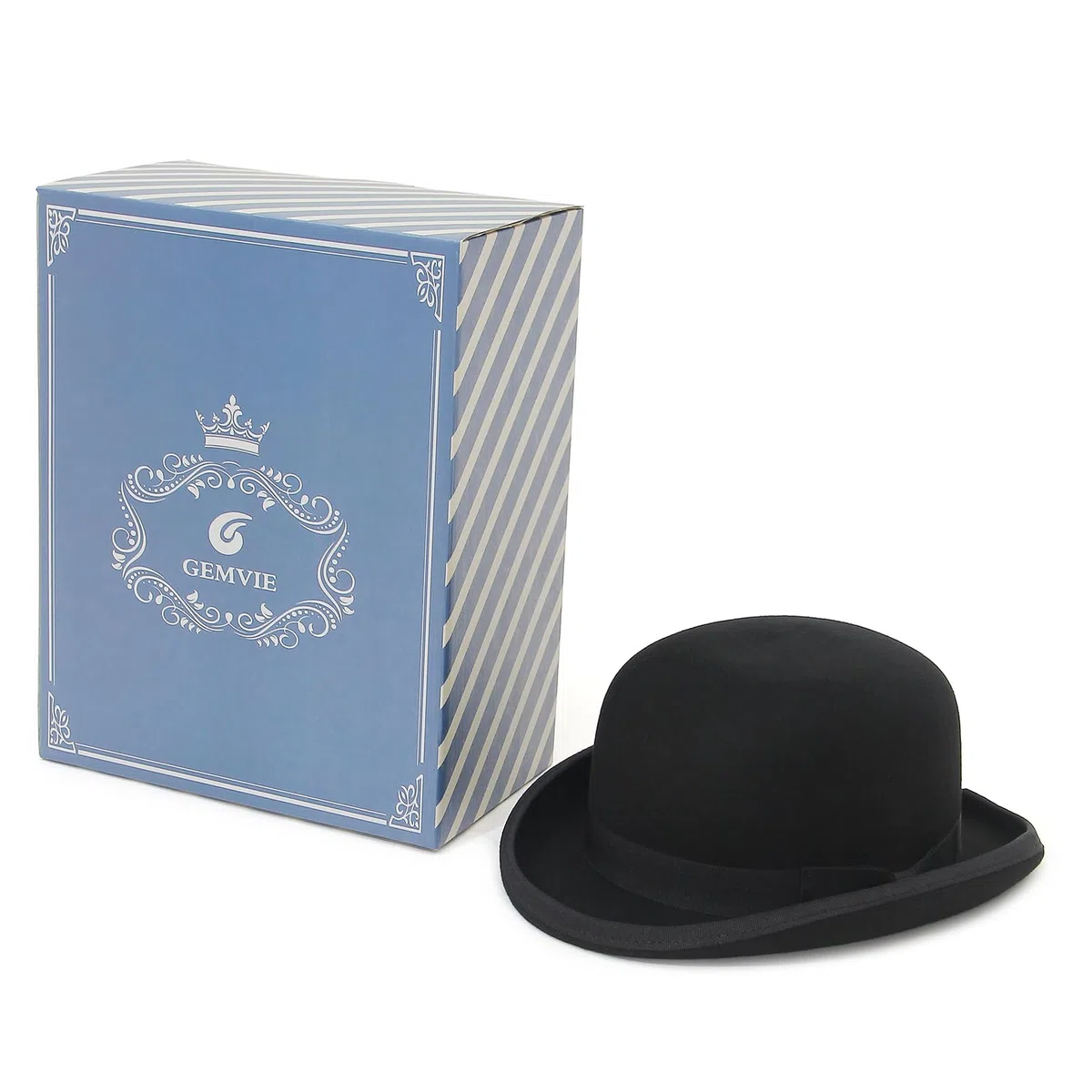 GEMVIE Chapeau Derby Noir en 100% Laine, Chapeau Melon pour Hommes et Femmes, Costumes Vintage
