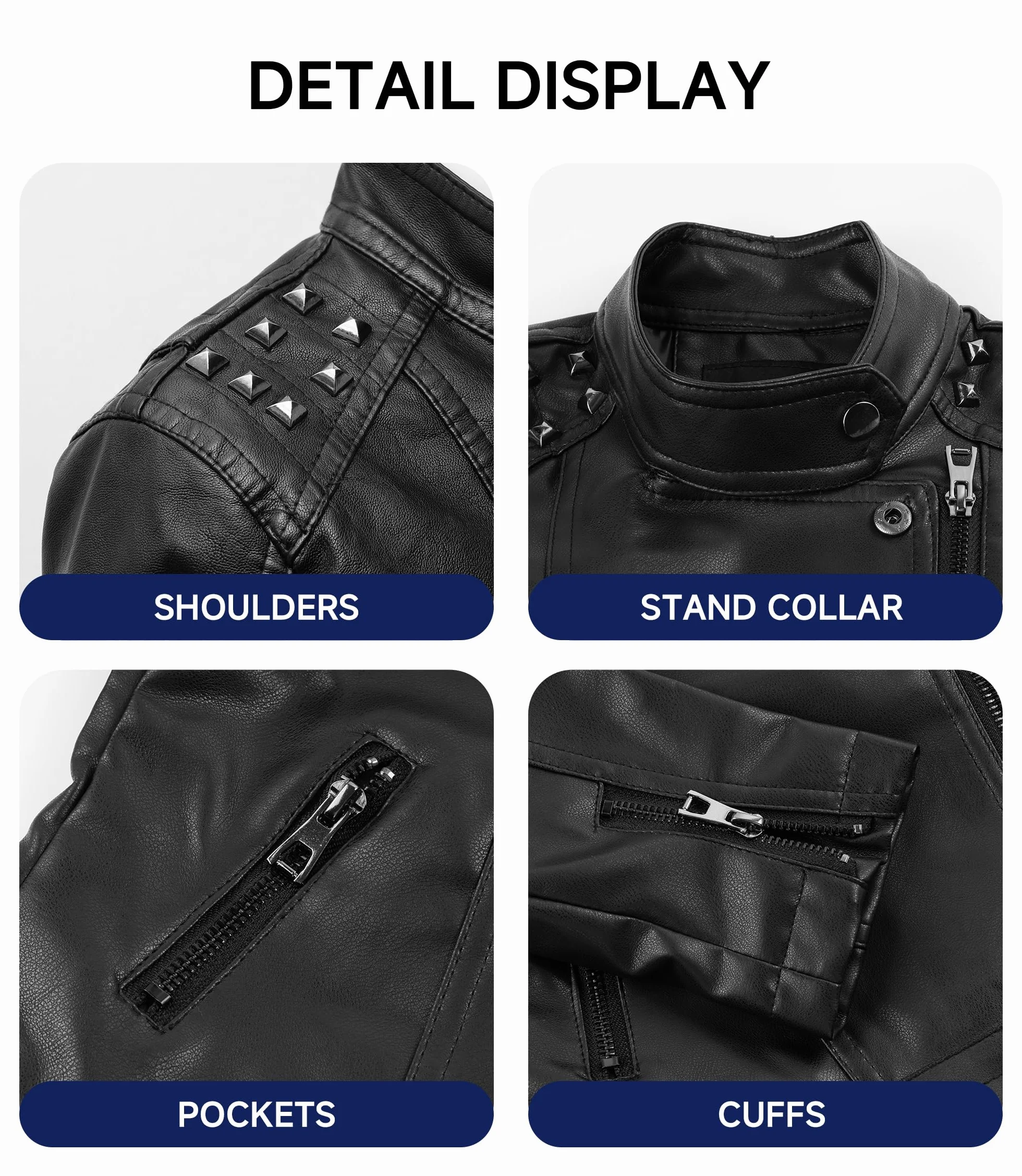 Veste cloutée en similicuir garçon - Blouson motard printemps automne - Manteau imitation cuir enfant