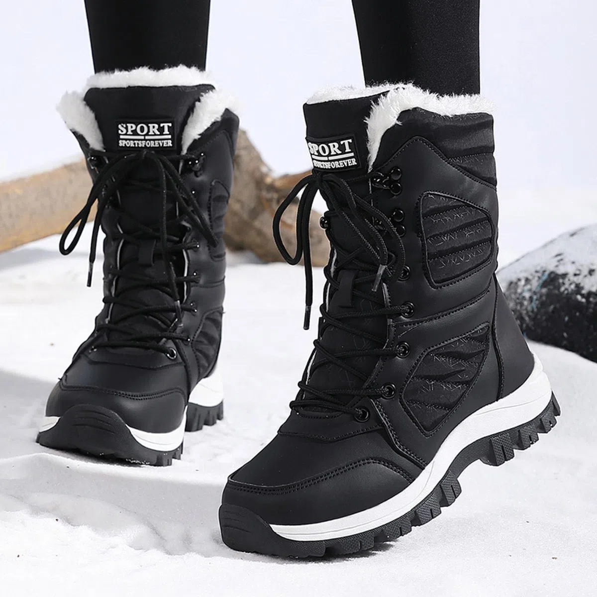 Bottes de Neige Femme Imperméable Mi-Mollet Bottes Femme Hiver Chaude Snow Boots Fourrées Confort Bottines Chaussures de Randonnée Ski Antidérapante Chaussure Orthopedique Hiver Bottine Botte de Neige