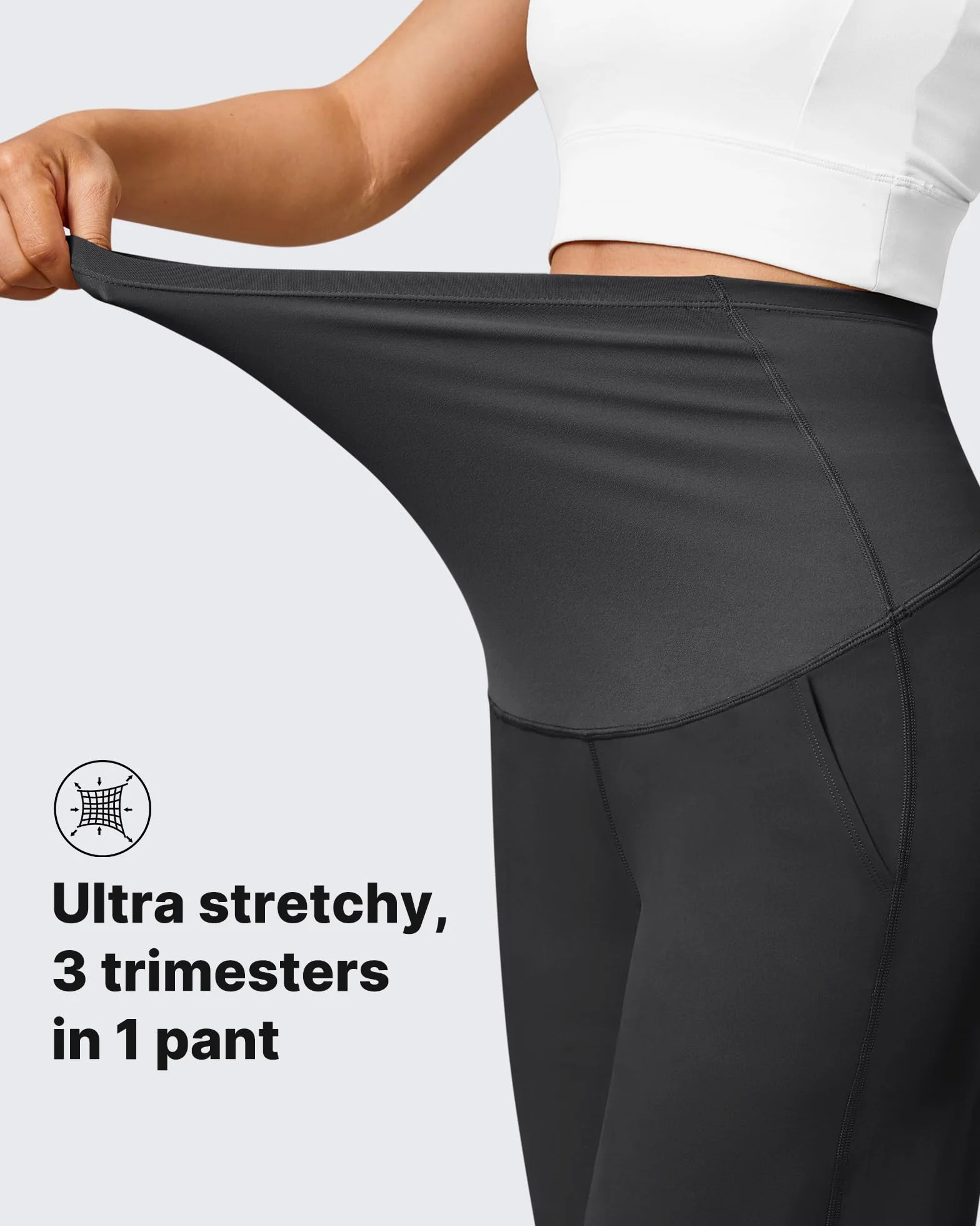 G4Free Pantalon Grossesse Femme Pantalons Maternité au-Dessus du Ventre pour Yoga Travail Pantalon Extensible à Jambes Larges avec Poches