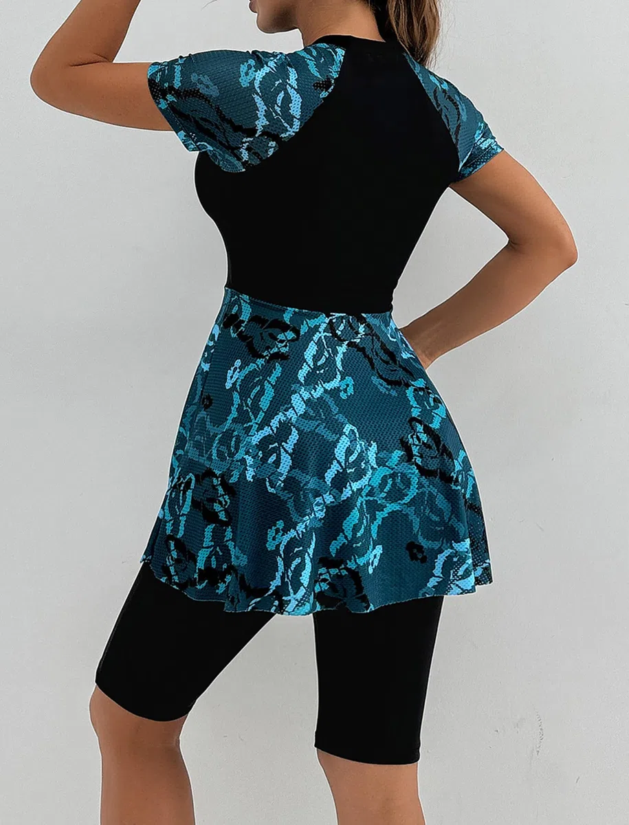 FYMNSI Maillot de bain modeste pour femme 2 pièces gainant avec short imprimé