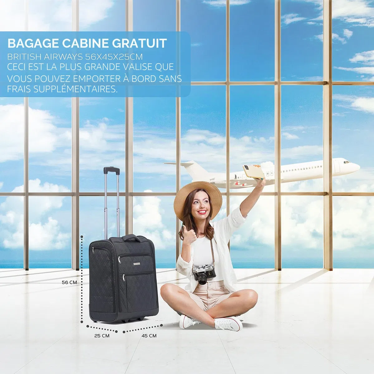 Flight Knight 56 x45x25cm easyJet & Air France Grand Bagage A Main Approuve Et Teste Taille Maximale - 2 Roues - Valise De Cabine en Textile Ultra Legere Et Durable