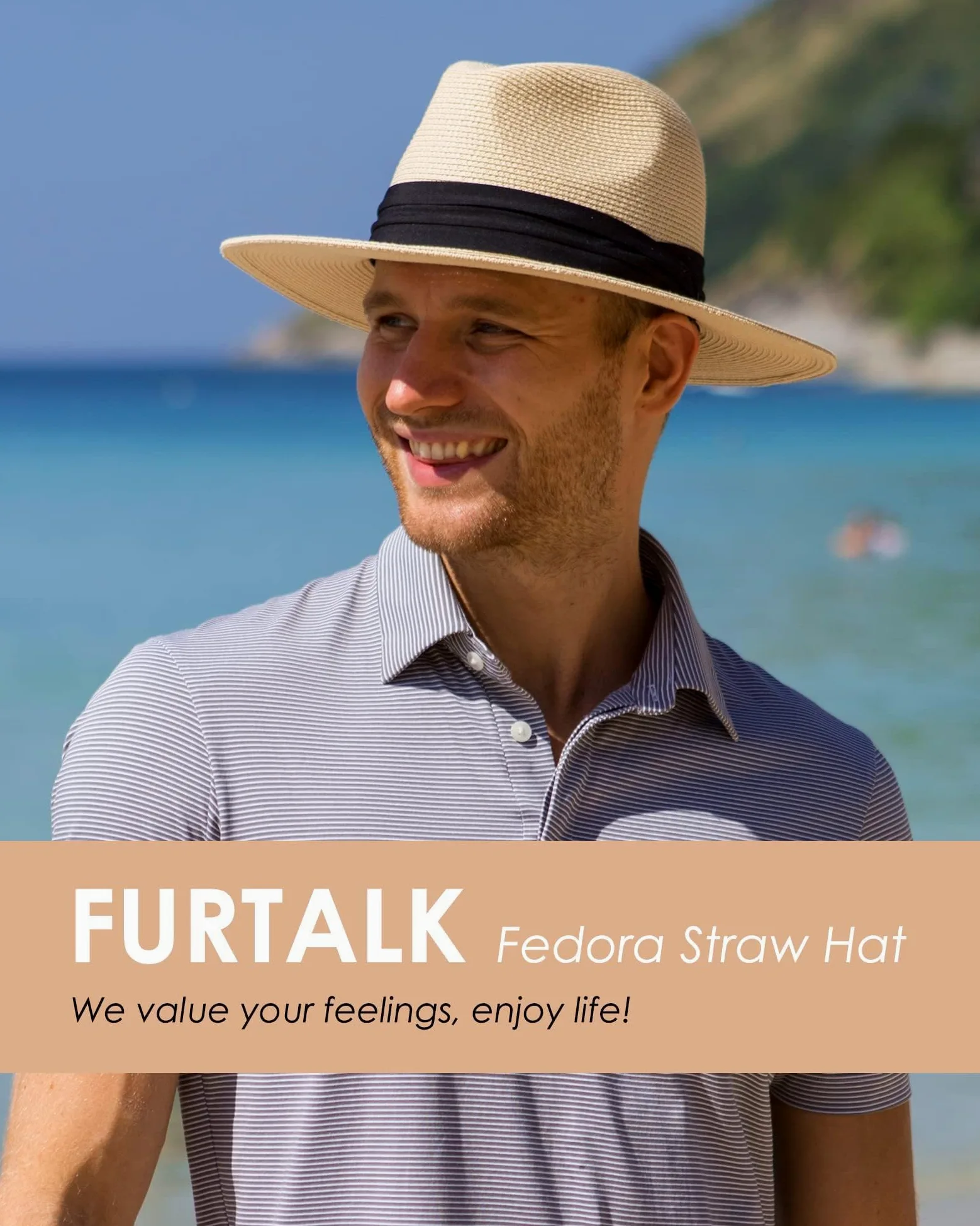 FURTALK Panama Unisexe Chapeau de Paille à Larges Bords Chapeau de Soleil pour Hommes et Femmes Chapeau de Paille Ajustable