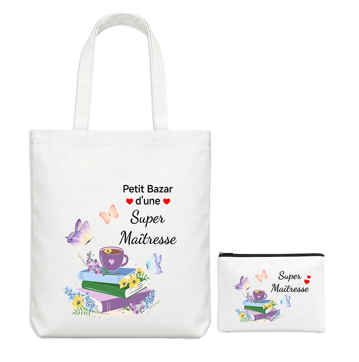 Cadeau Maitresse D'École, Cadeau Professeur Cabas Petit Bazar d'une Super Maîtresse Tote Bag Cadeaux Merci Maîtresse Rousse de Maquillage Cadeaux Maitresse D'école Fin D'année Sac