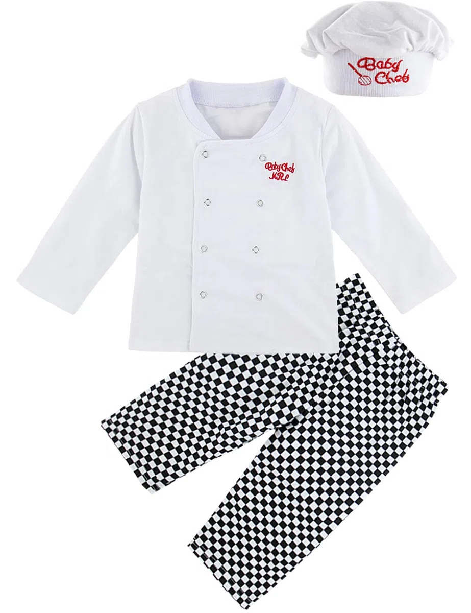 MOMBEBE COSLAND Ensembles Chef Bébé Garçon Halloween Tenue 3 Pièces 6-12 Mois Blanc