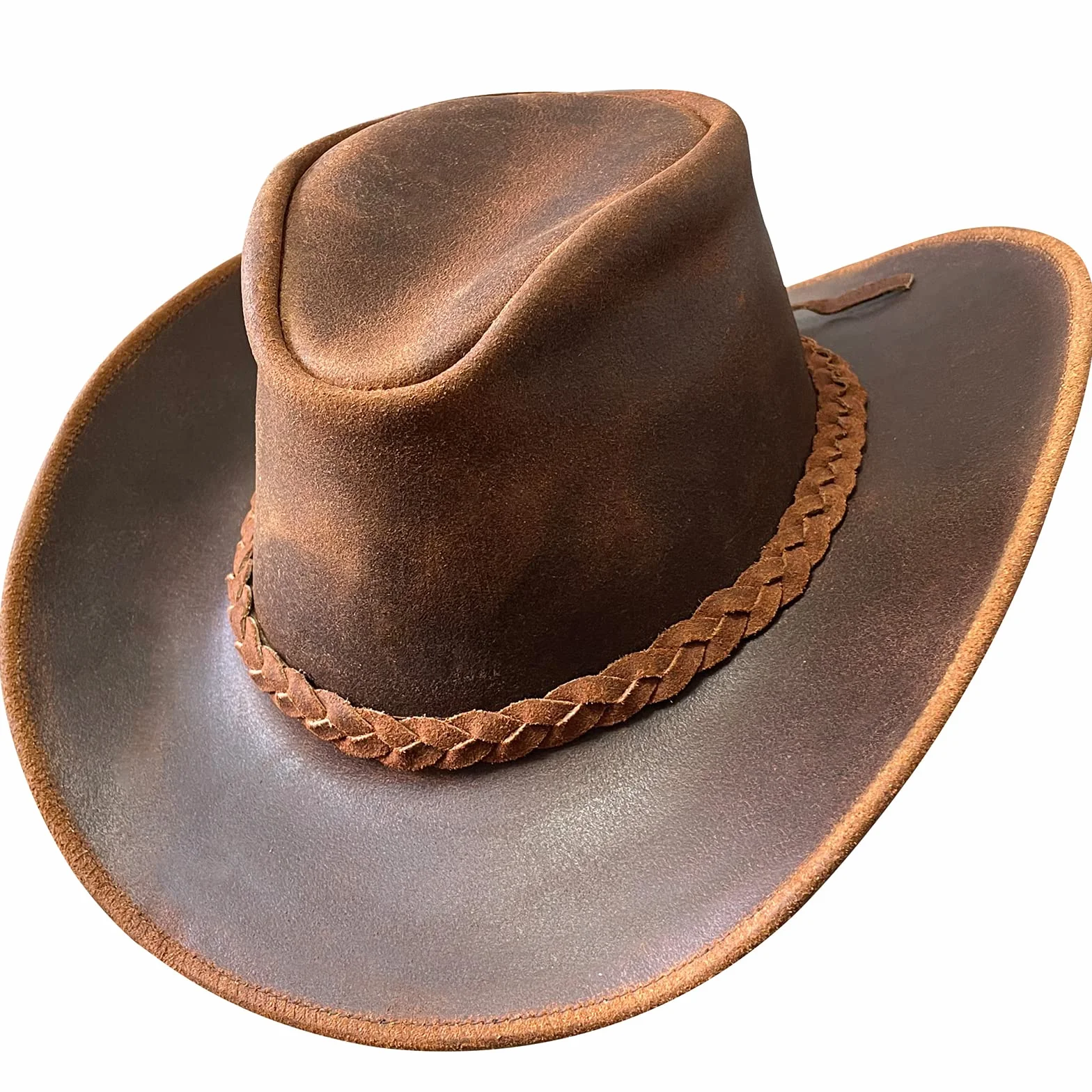 BRANDSLOCK Chapeau de Cowboy en Cuir pour Homme et Femme fabriqué à la Main à Large Bord Durable Marron