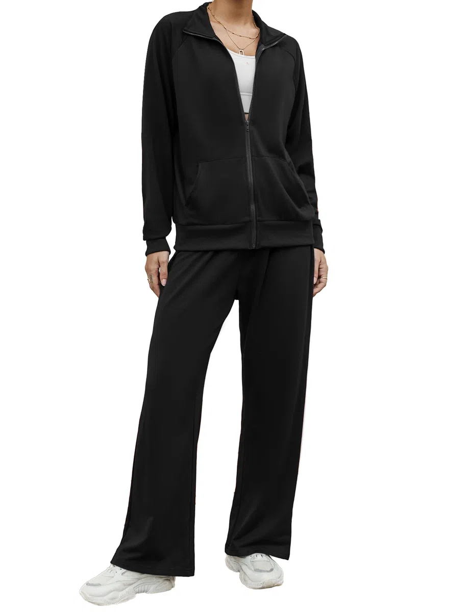Terecey Survetement Ensemble Femmes de Jogging 2 Pièces Vêtements de Sport en Coton à Manches Longues de Fitness Mode Tracksuit avec Zippe