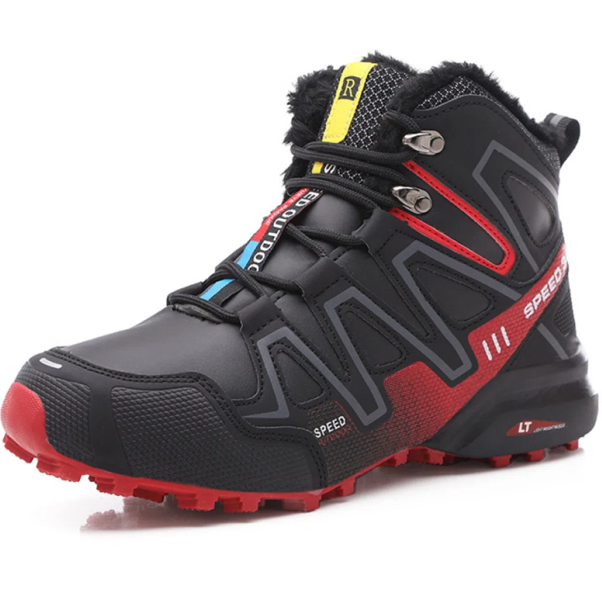WYUKN Chaussures de Cyclisme VTT et Moto - Tissu Oxford Imperméable pour Hommes, Baskets de Randonnée en Plein Air, Hiver, Red-43EU