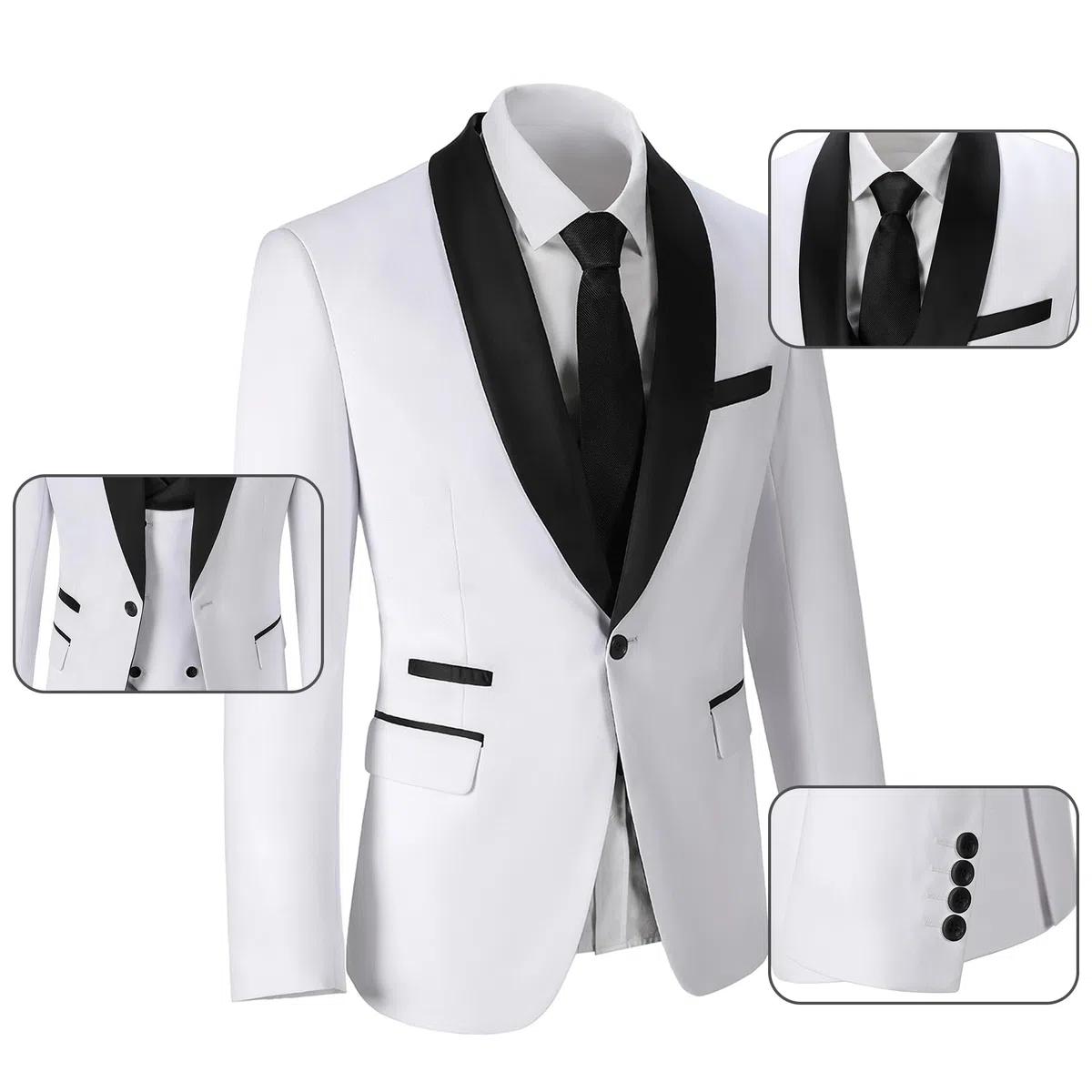 Costume 3 pièces pour homme - Coupe ajustée - Châle - Veste à revers - Veste - Pantalon - Costume formel pour mariage et bal de fin d'année