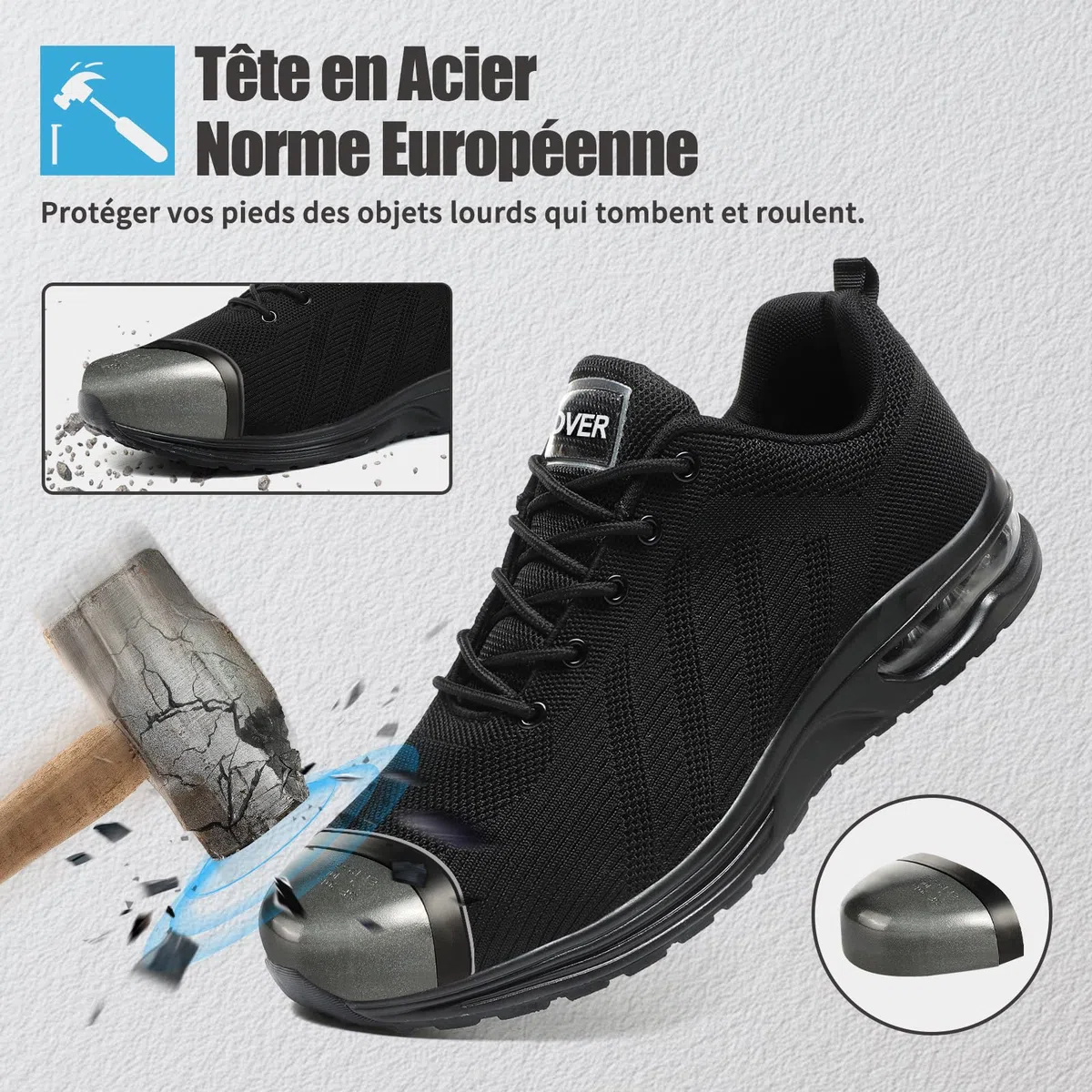 Bravover Chaussures de Sécurité Hommes Femme Embout Acier Chaussures Baskets de Secruite Légère Chaussure Travail Confortable Respirantes Chaussure de Chantier Antidérapantes