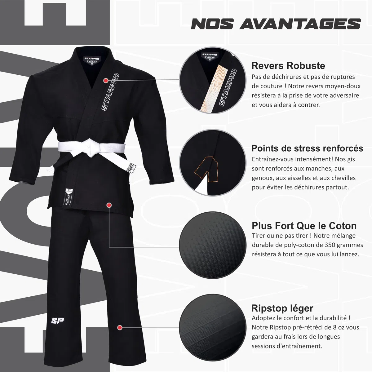 Starpro Evolve Premium Jiu Jitsu pré-retraité, BJJ Gi - Différentes tailles et couleurs Jujitsu Gi, Gi BJJ léger, Jiu Jitsu Gi, Juijitsu Gi, Gi BJJ, BJJ Gi Men