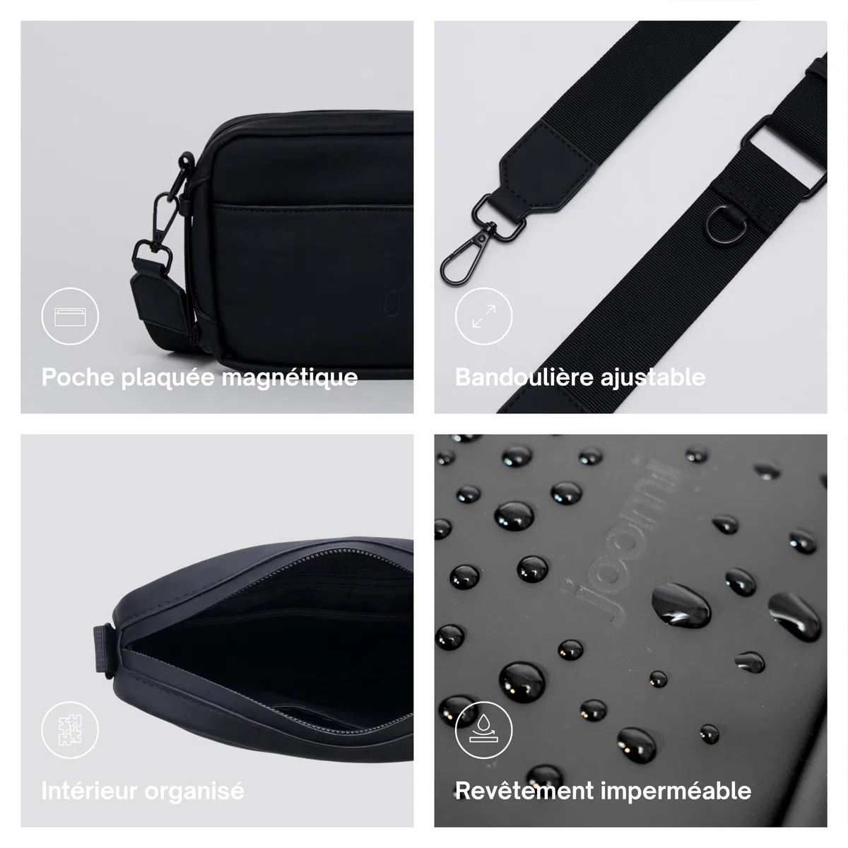 Joomi Sac à Bandoulière Style Urbain Imperméable Anti-Vol Noir