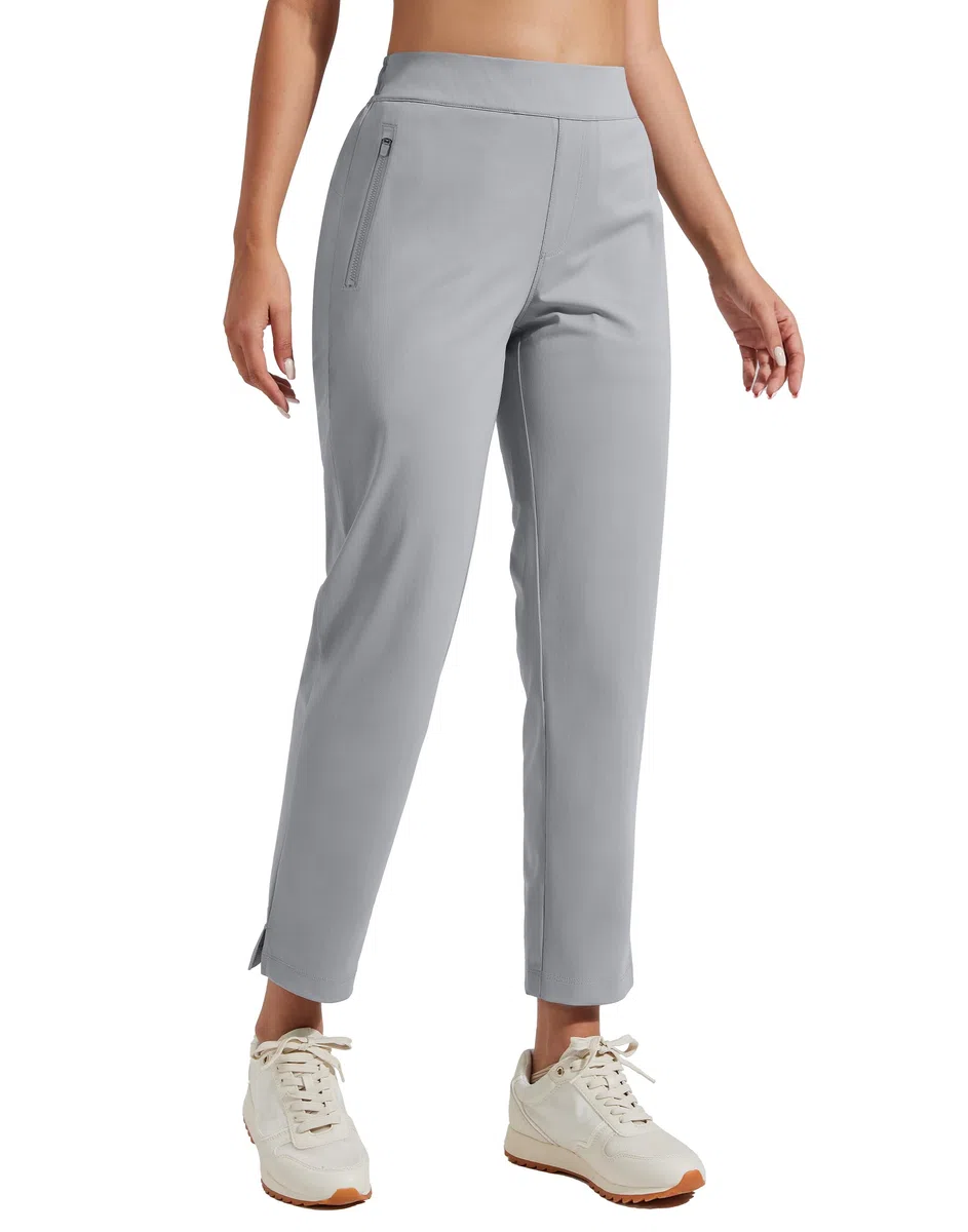 Pioneer Camp Pantalon de golf pour femme avec poches zippées Taille haute Extensible 7/8 Cheville Robe Travail Business Casual Pantalon de voyage
