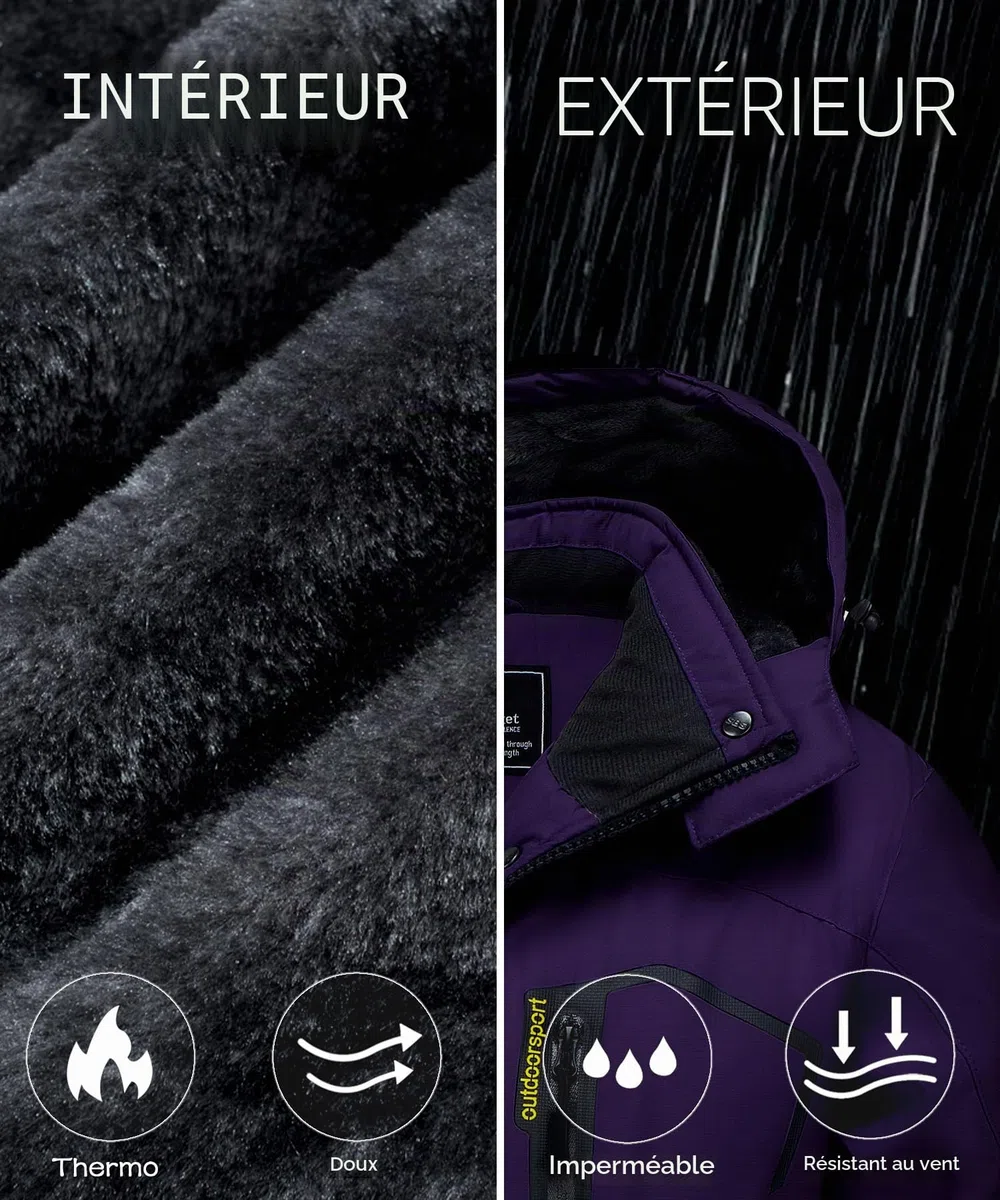 TACVASEN Veste Imperméable Femme Veste en Fleece pour Ski d'Hiver et Randonnée Extérieure avec Capuchon Détachable