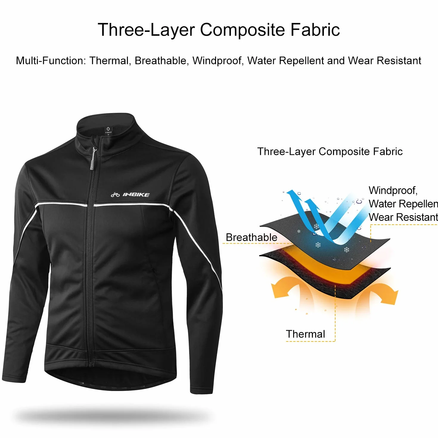 INBIKE Veste Cyclisme Pour VTT Velo Homme Hiver Vestes Thermique Imperméable Coupe-vent Sportwear
