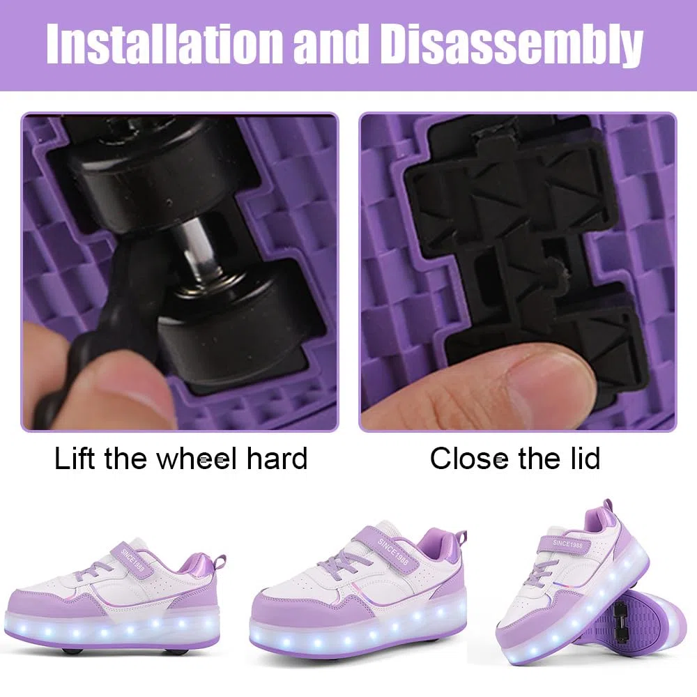 Hixingo Chaussure a Roulette Lumière LED pour Fille Garçons, Chaussures a roulettes avec 4 Amovible Roues Chaussures de Skateboard Patins à roulettes Basket à roulettes pour Enfants Filles Adulte