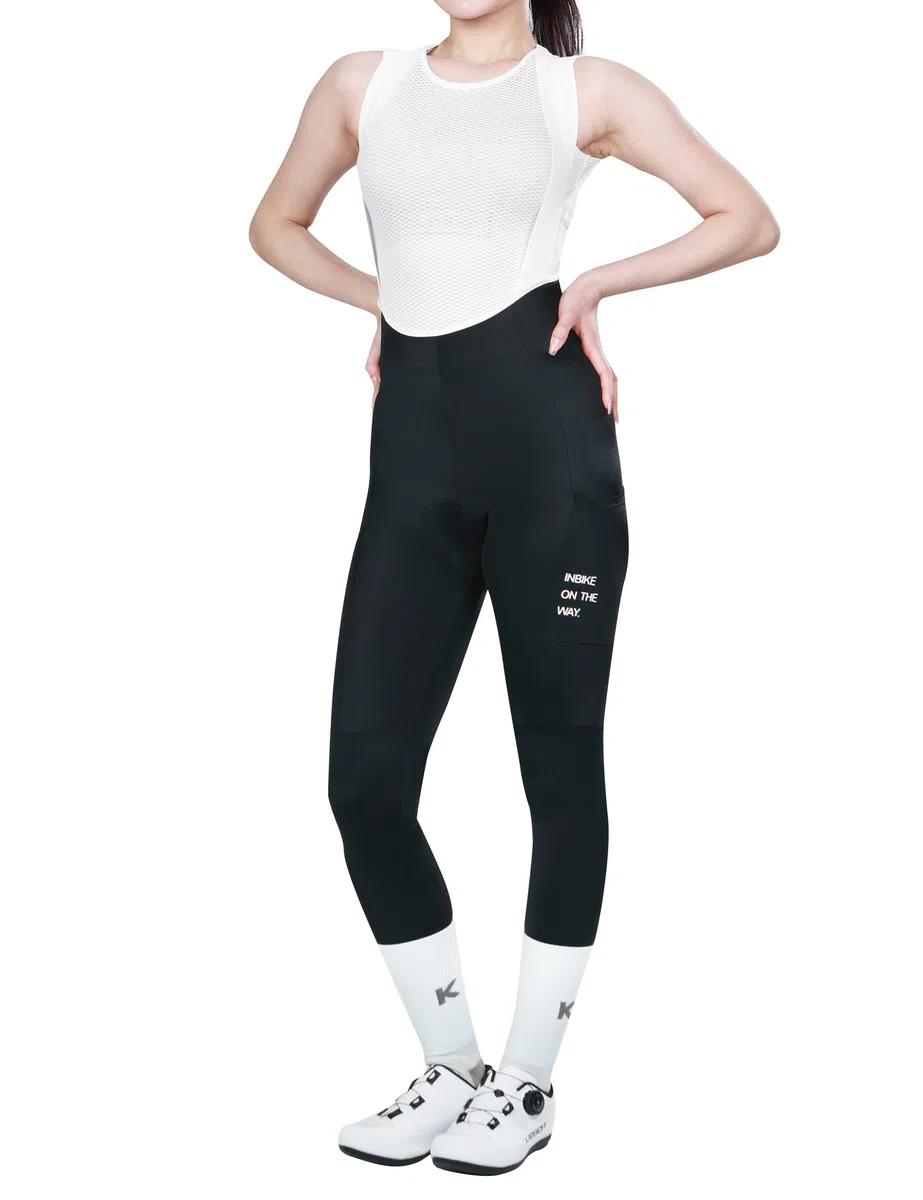 INBIKE Pantalon Cycliste Femme Rembourré Respirant Pantalon Cyclisme à Bretelles avec Poches Leggings de Vélo Collants de Cyclisme Longues VTT
