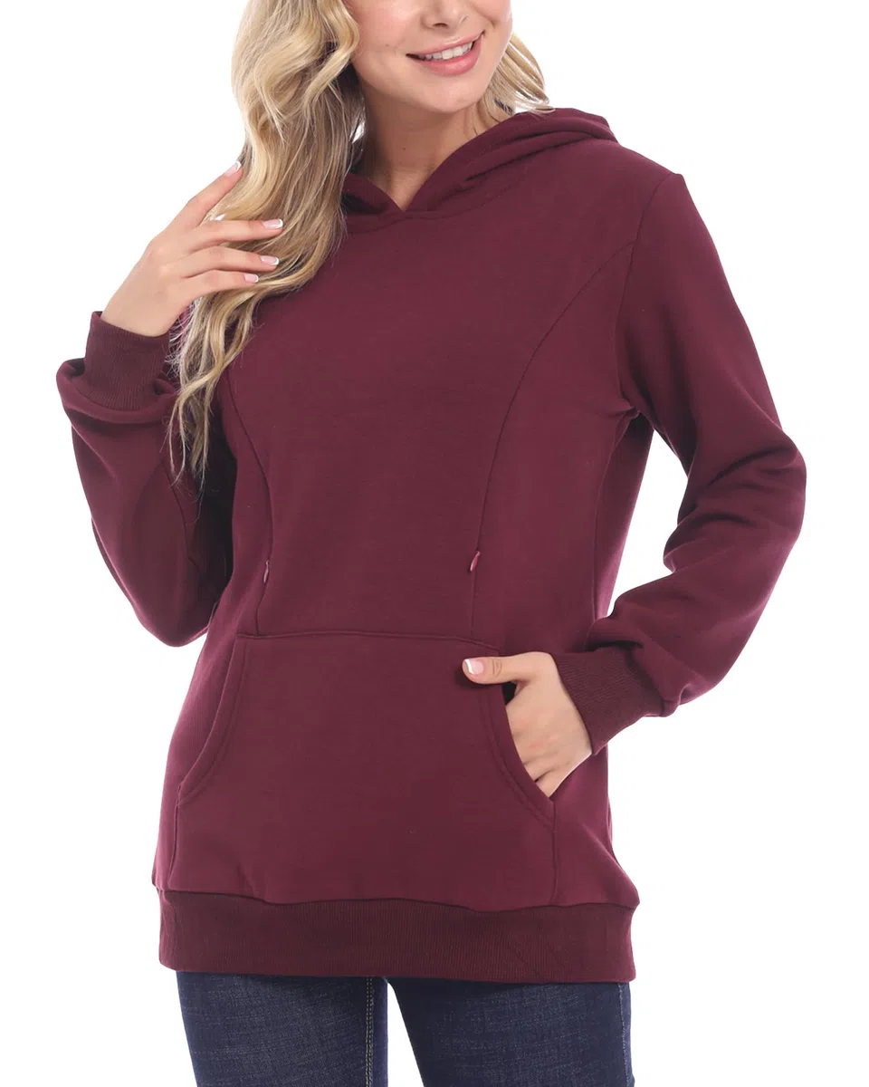 Happy Cherry Sweat Allaitement Femme Enceinte Pull Grossesse à Capuche Haut Automne Hiver
