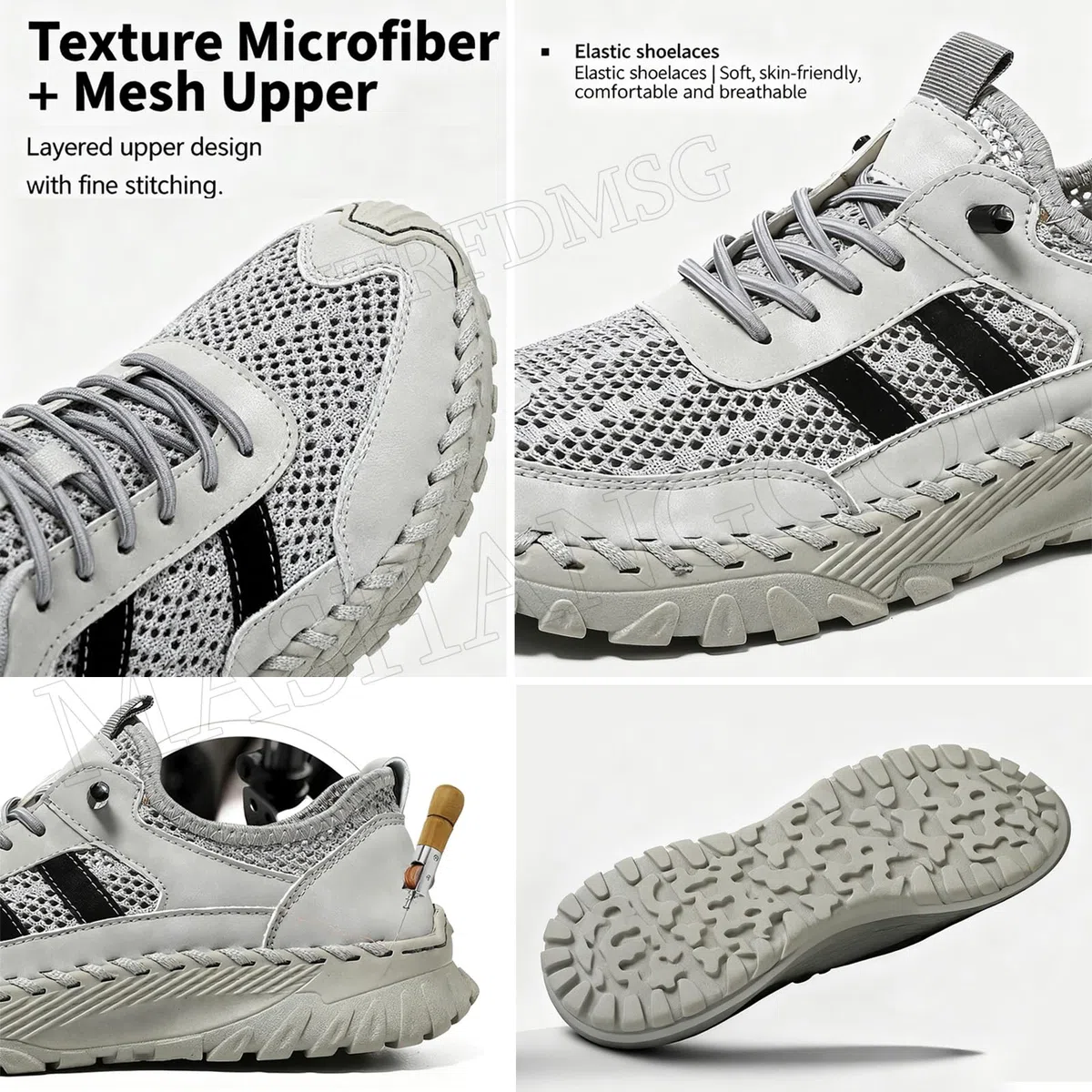 Chaussures orthopédiques pour homme, à enfiler - Chaussures de randonnée orthopédiques en cuir - Baskets en maille respirante pour la marche - Sandales d'extérieur décontractées