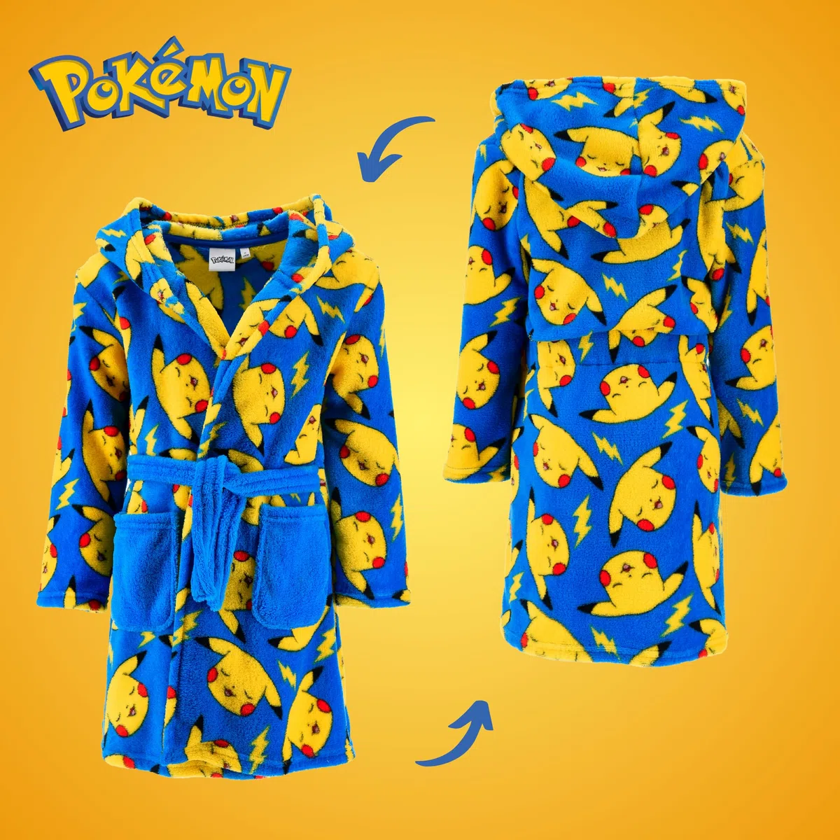 Pokemon Robe De Chambre pour Garçon, Robe Doux Motif Pikachu Peignoir en Polaire Velours, Tailles 4 à 12 Ans