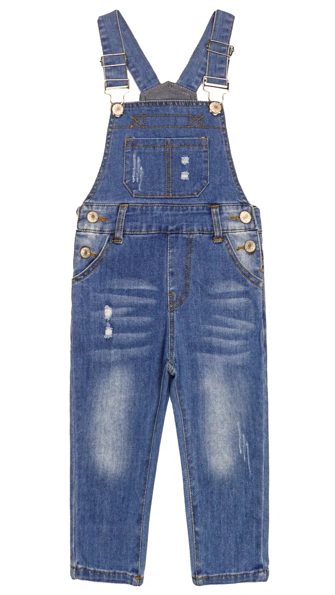 KIDSCOOL SPACE Jeans Slim Fit bébés petits garçons, salopette en jean déchirée avec grande poche à bavette