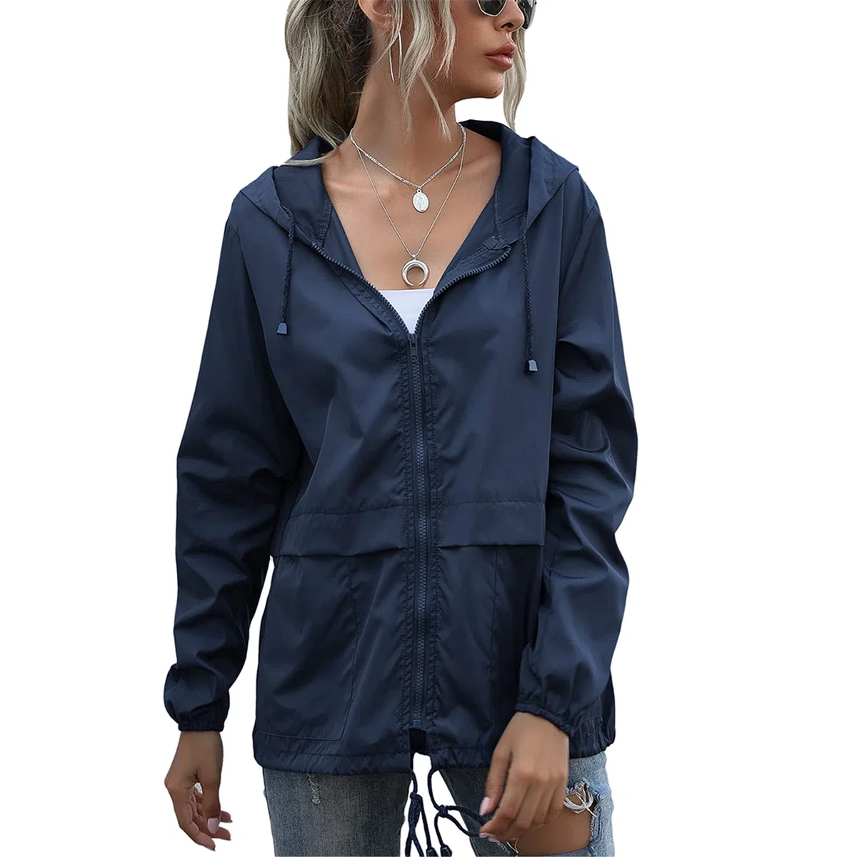 SotRong Veste imperméable légère et pliable pour femme - Coupe-vent - Fermeture éclair - Avec capuche - Séchage rapide - Imperméable