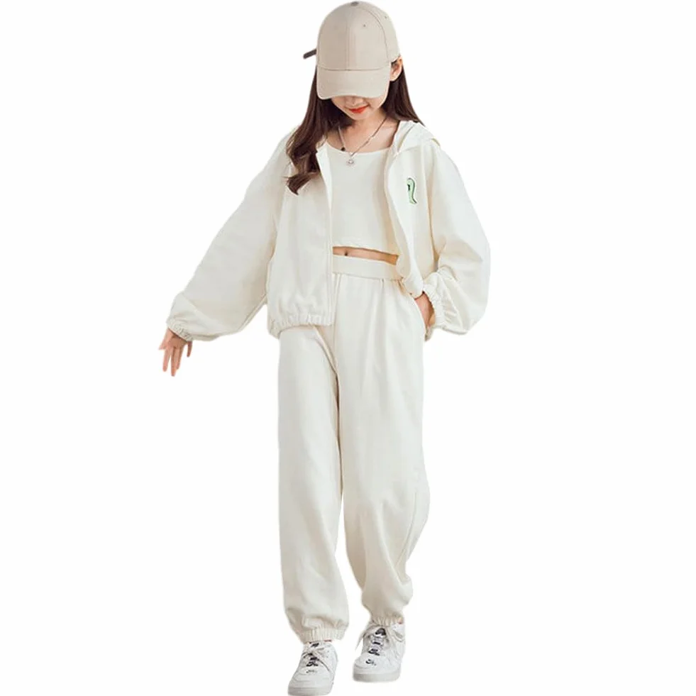 Enfant Fille Survêtement Ensemble 3 Pièce Vêtement de Jogging Sweat-shirt et Pantalon de Sport Costume Joggers Automne Sportwear
