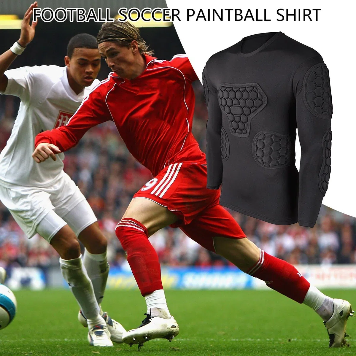 Maillot de Football rembourré | Maillot De Gardien À Manches Longues Noir | Chemise de Football pour Jeunes, pour Football, Basket-Ball, Paintball, Rugby, Parkour, Chemise rembourrée de Football