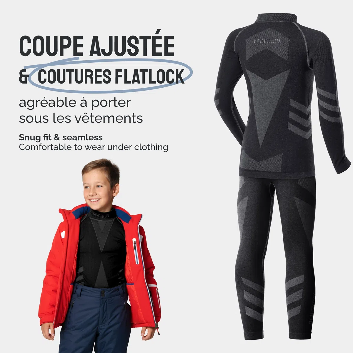 Ladeheid sous-vêtements Thermiques Ensemble Shirt Manches Longues Caleçon Long Unisexe Enfant LAGI009