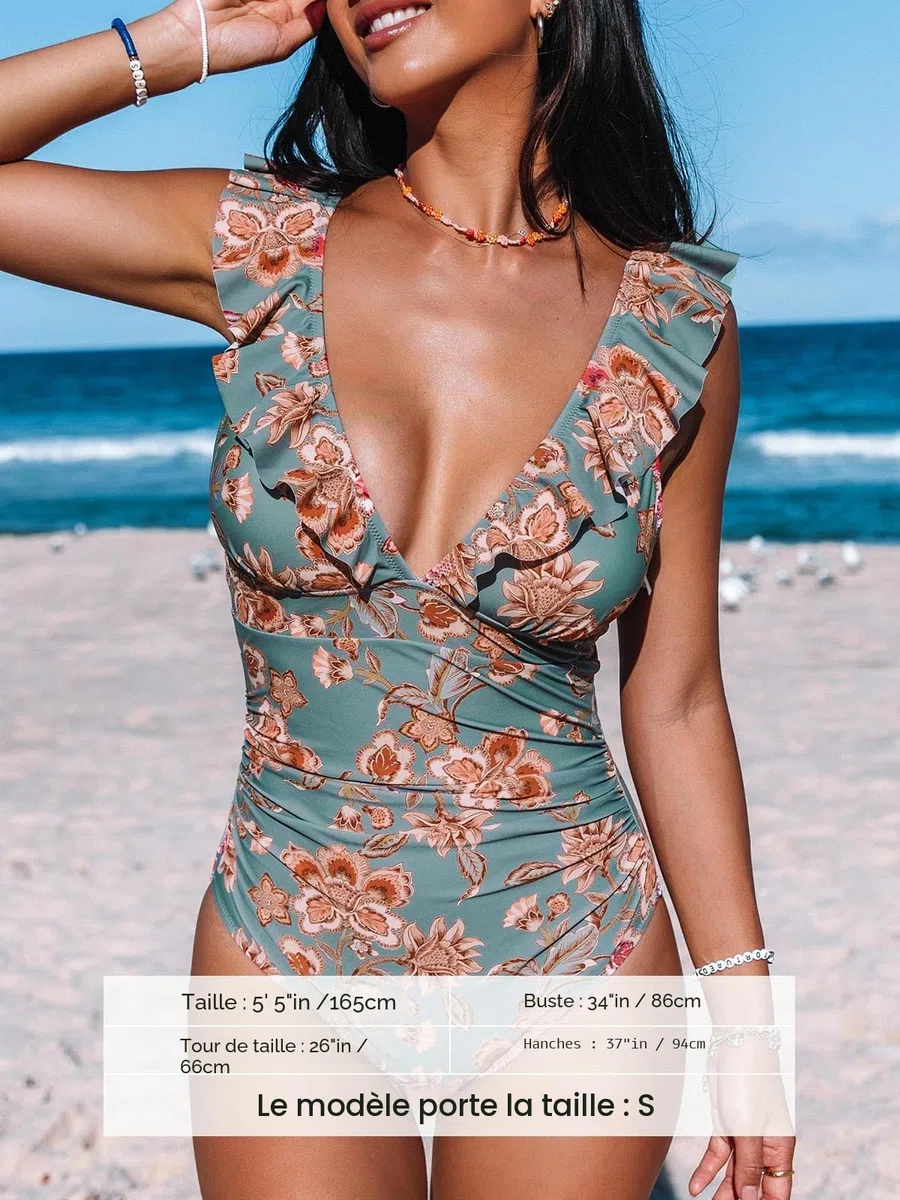 CUPSHE Maillot de Bain Une pièce à Lacets et col en V pour Femme