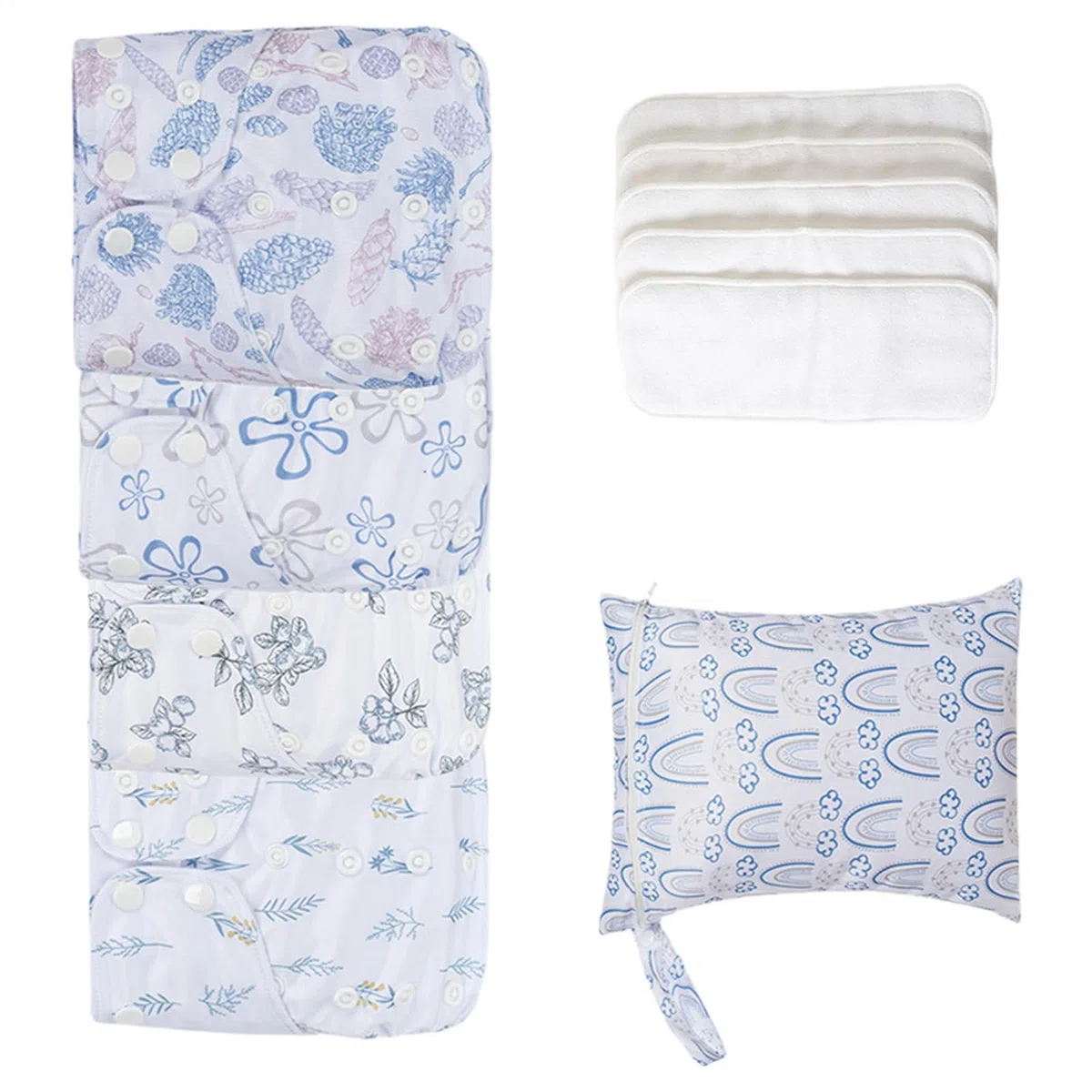 Couches en réutilisables, couches lavables pour bébé - Couches en réglables réutilisables | 4x doublures absorbantes et respirantes, couverture étanche avec 4 inserts et 1 sac humide pour les filles p
