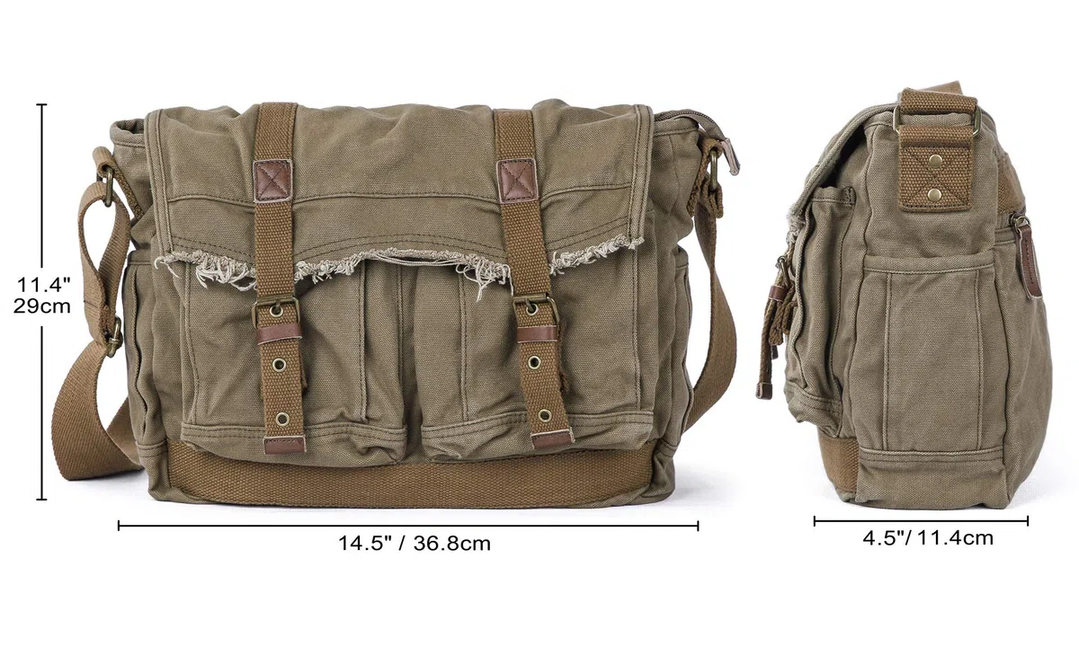 GOOTIUM Sac messager en toile vintage style bohème effiloché