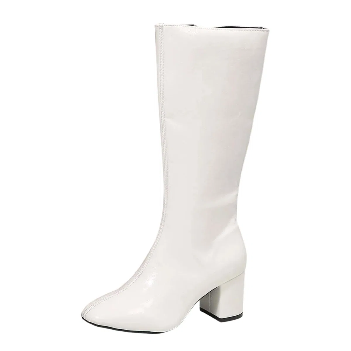 Generisch Bottines d'équitation tendance pour femme en cuir avec bout rond, talon épais et plate-forme, longueur mi-mollet, avec fermeture éclair, chaussures décontractées confortables pour l'hiver